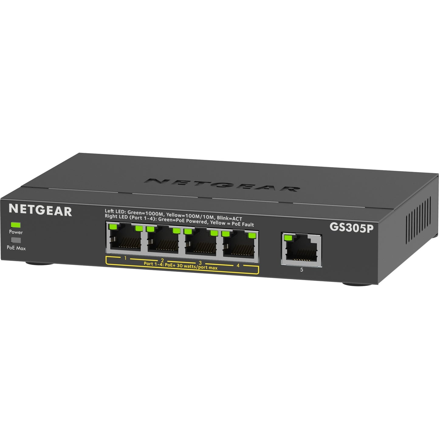 Netgear 5-port poe+ gigabit ethernet soho unmanaged switch (gs305p) (zwart)
