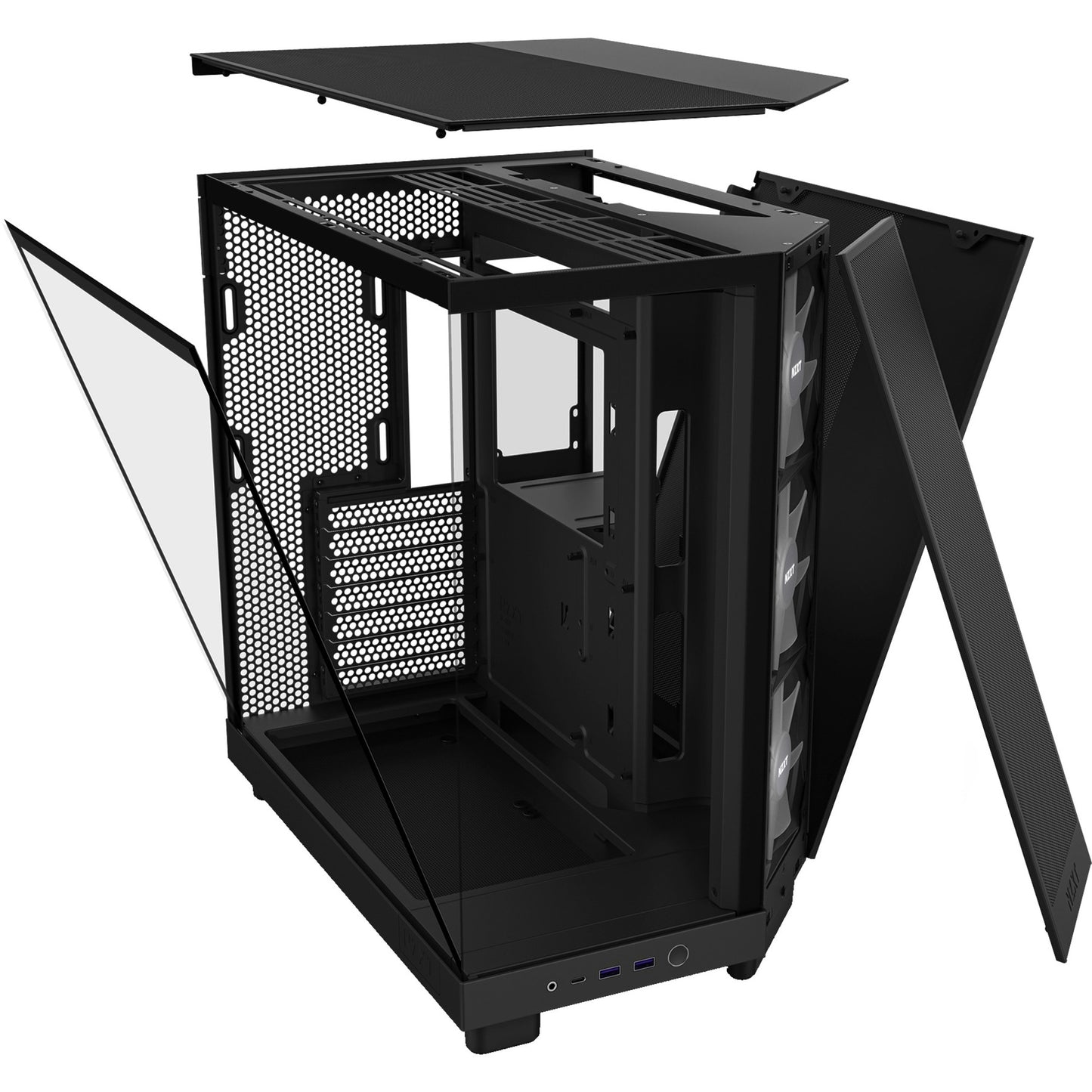 NZXT h6 flow rgb midi tower behuizing (zwart | 2x usb-a | 1x usb-c | rgb | tempered glass)