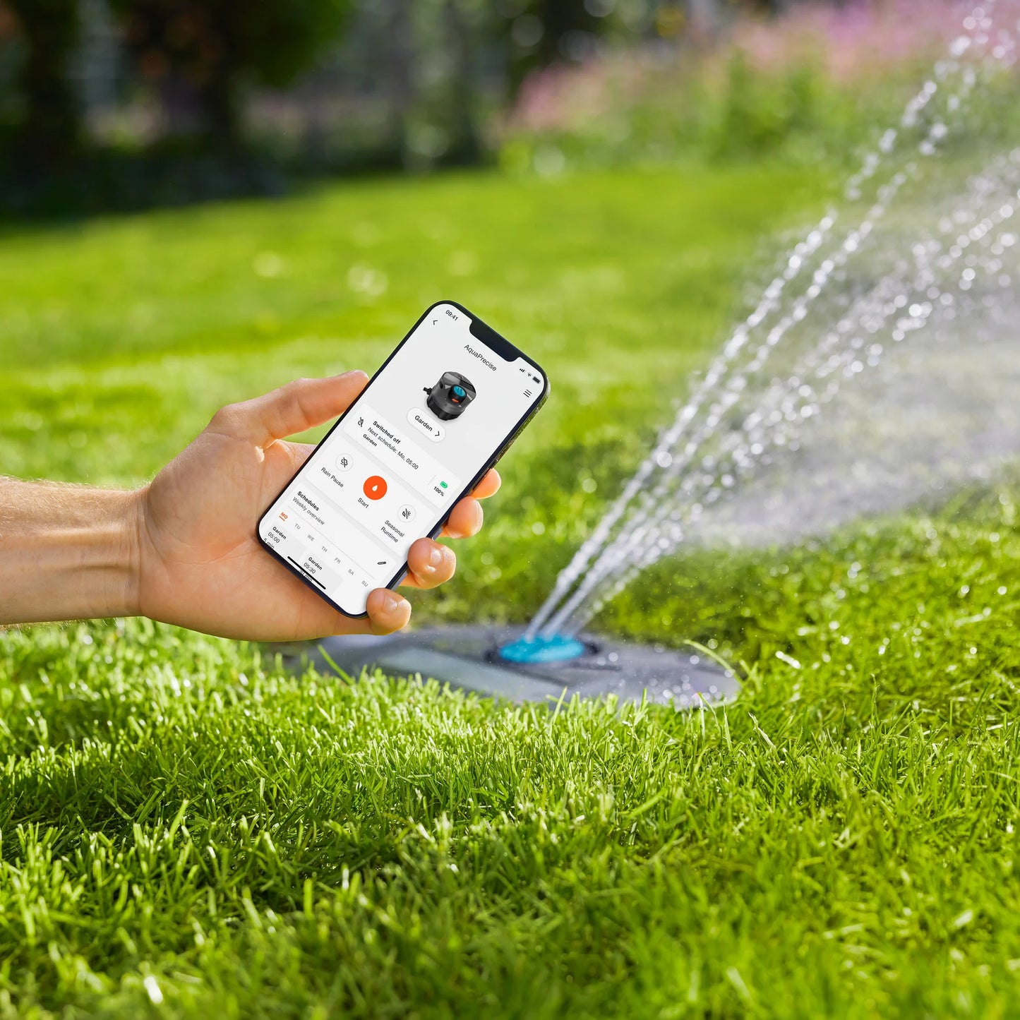 GARDENA pipeline-irrigatiesysteem aquaprecise op zonne-energie voor gazon sprinklersysteem (grijs turquoise)
