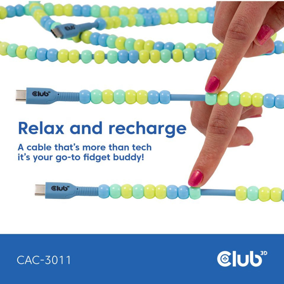 Club 3D usb-c beaded cable blue, 2 meter kabel (blauw)