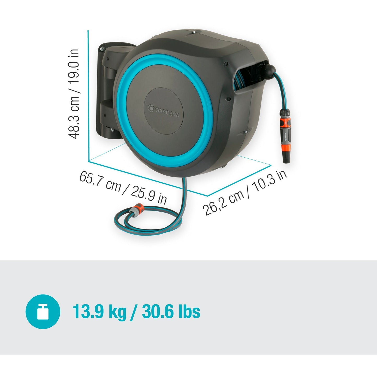 GARDENA wandslangenbox rollup xl slanghaspel (grijs turquoise, 18630-20, 35 meter)