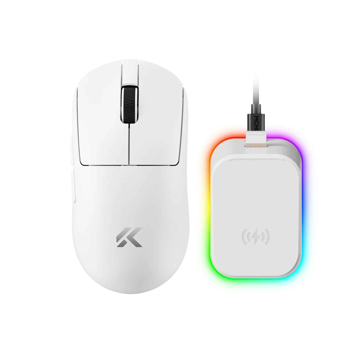 MCHOSE A7 V2 Ultra+ gaming muis (Wit, 42.000 DPI, 8K, 2.4 GHz Bluetooth USB-C)