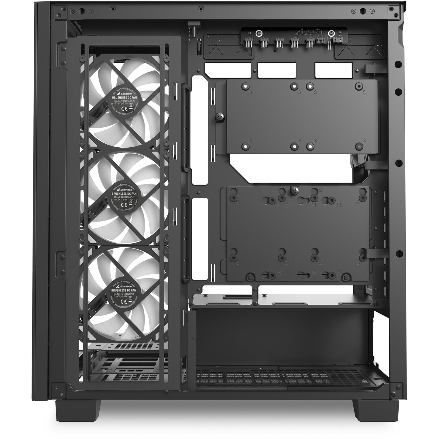 Sharkoon elite shark ca500 midi tower behuizing (zwart | 2x usb-a | 1x usb-c | rgb | tempered glass)