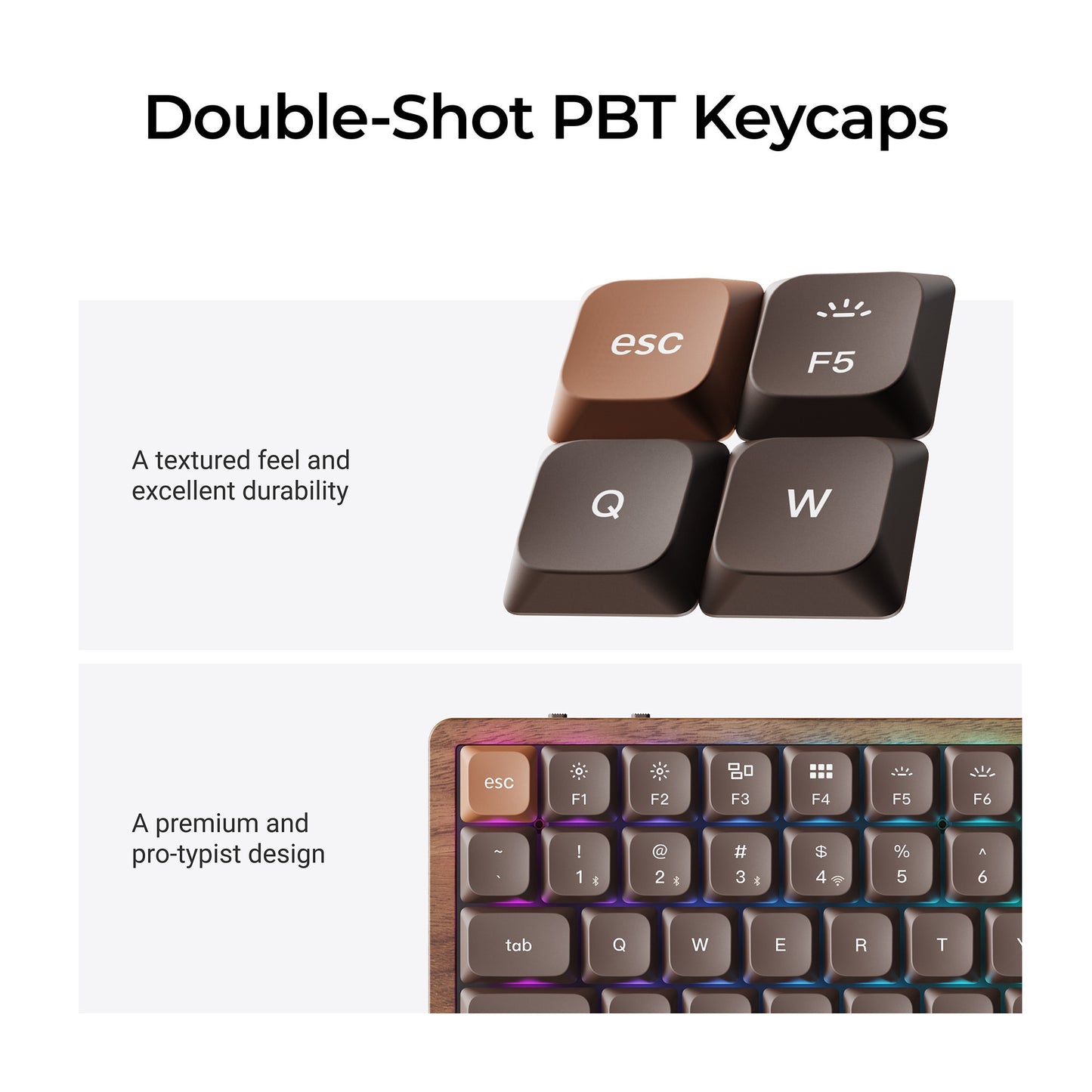 Keychron k3 max-h3w all-wood special edition rgb mechanisch toetsenbord (houtkleur, us lay-out (qwerty), milk pom brown, 75%, rgb leds, double-shot pbt, hot swap, 2.4ghz | bluetooth 5.1 | usb-c)