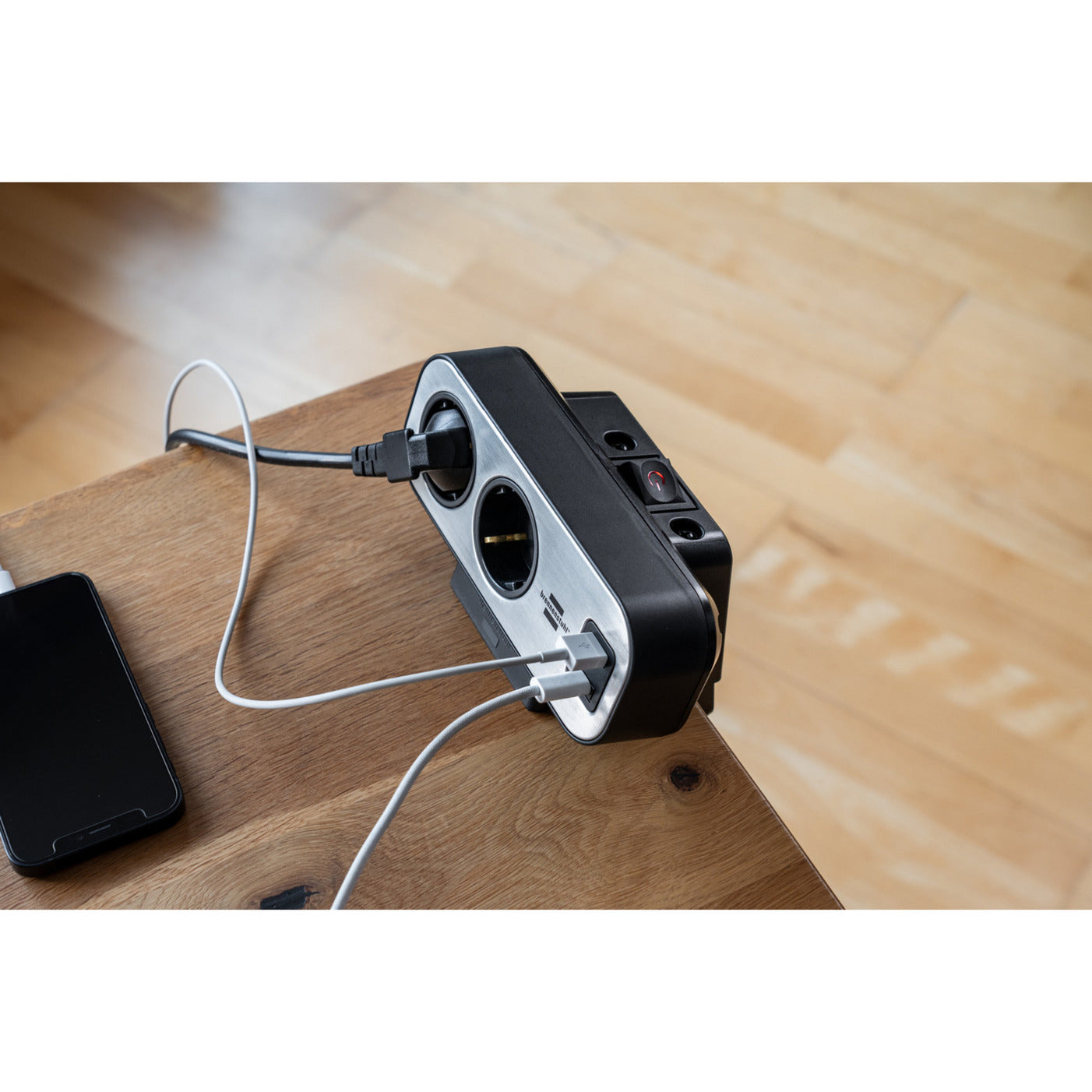 Brennenstuhl estilo duplex stekkerdoos met schakelaar en overspanningsbeveiliging stekkerdoos (zwart zilver, 1x usb c, 1x usb a)