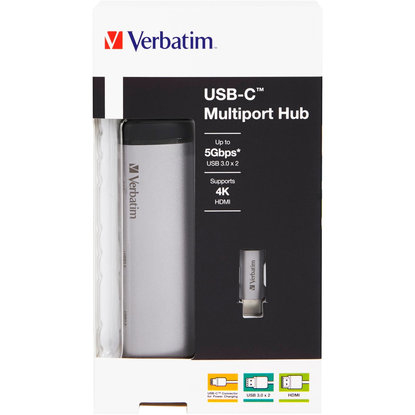 Verbatim usb 3.2 gen 1 multiport hub, usb-c > 2x usb-a + usb-c + hdmi usb-hub (zilver zwart, pd, opladen tot 100 watt)