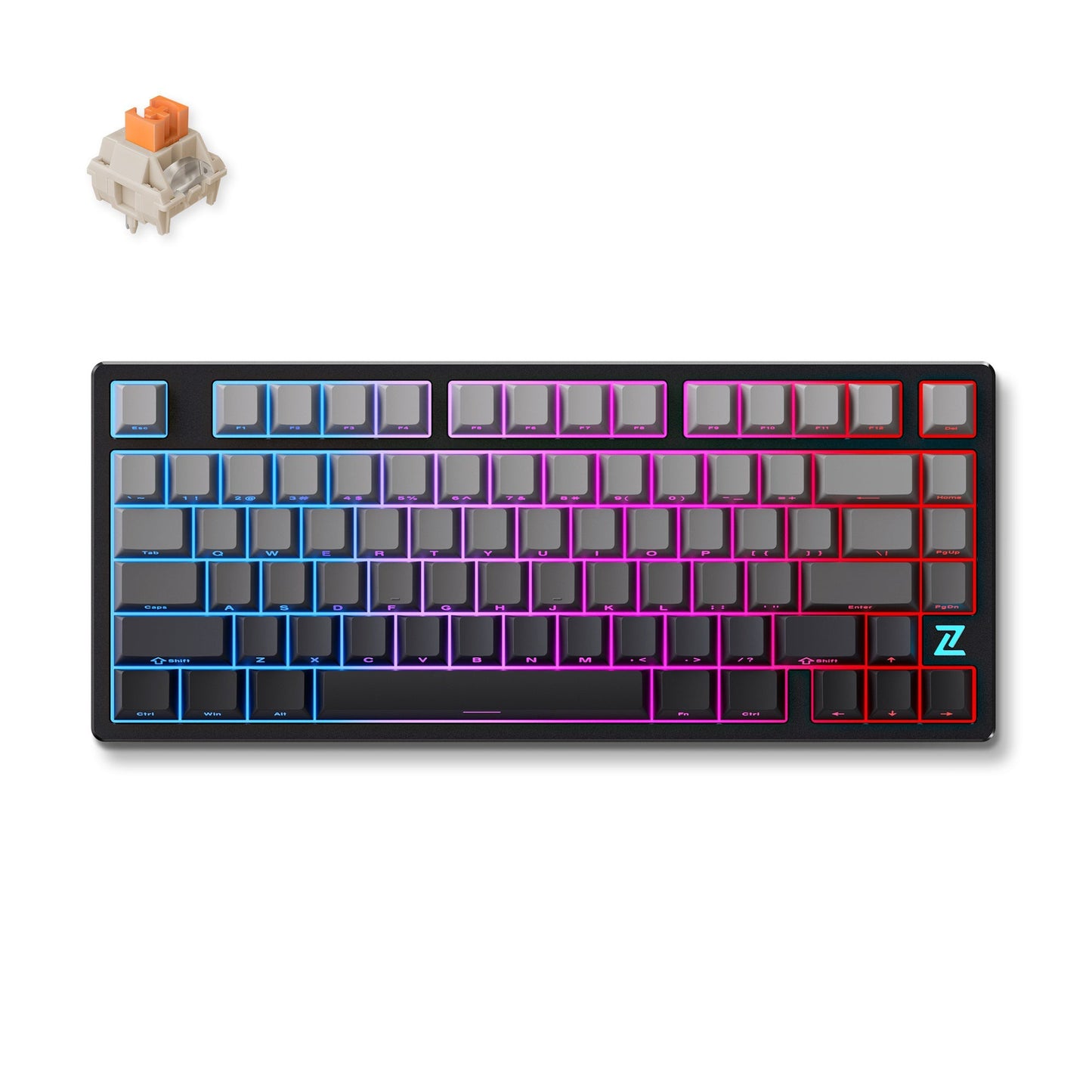 MCHOSE Z75S Mountains Gradient Flame Orange Metal Top Cover Wireless Mechanical RGB toetsenbord (Zwart, US lay-out (QWERTY), TTC Flame Orange, 75%, RGB, Hot swap, Side engraved PBT, draadloos | Bluetooth | USB-C)