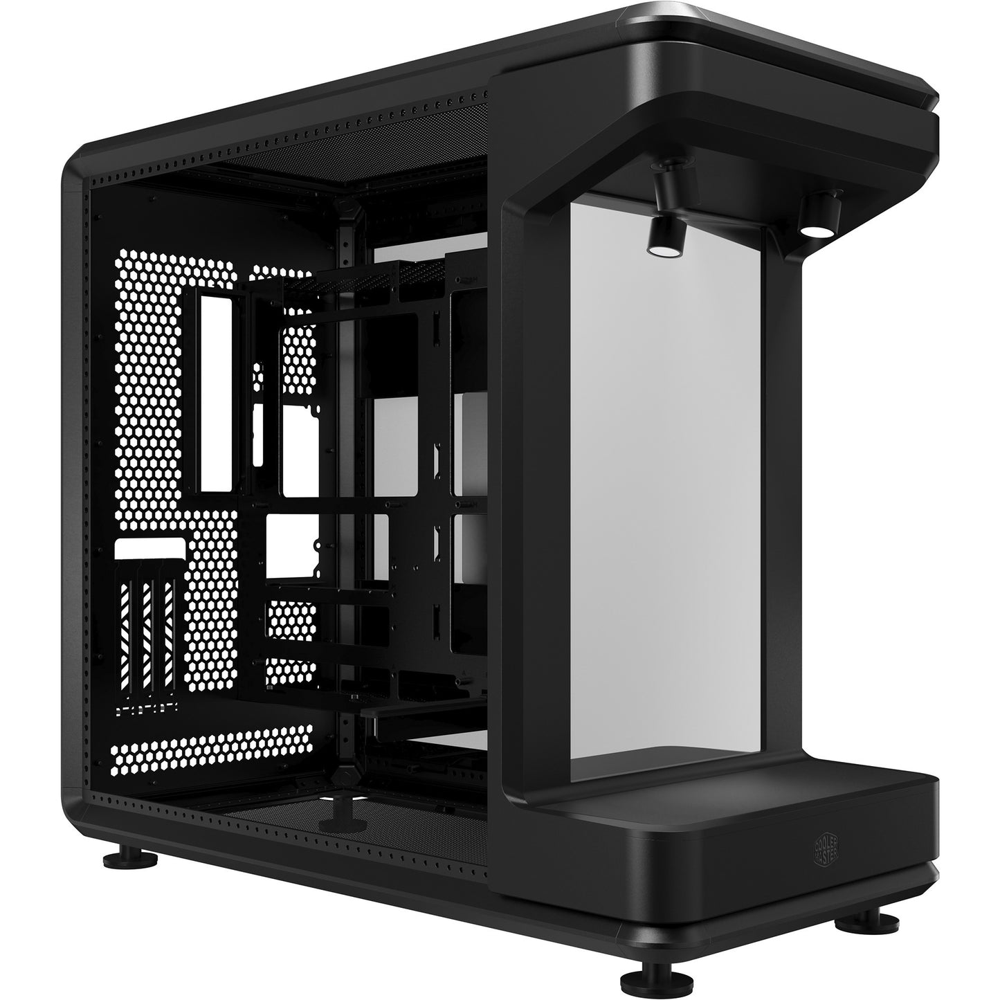 Cooler Master masterframe 360 stage mirror midi tower behuizing (zwart | 2x usb-a | 1x usb-c | rgb | tempered glass)