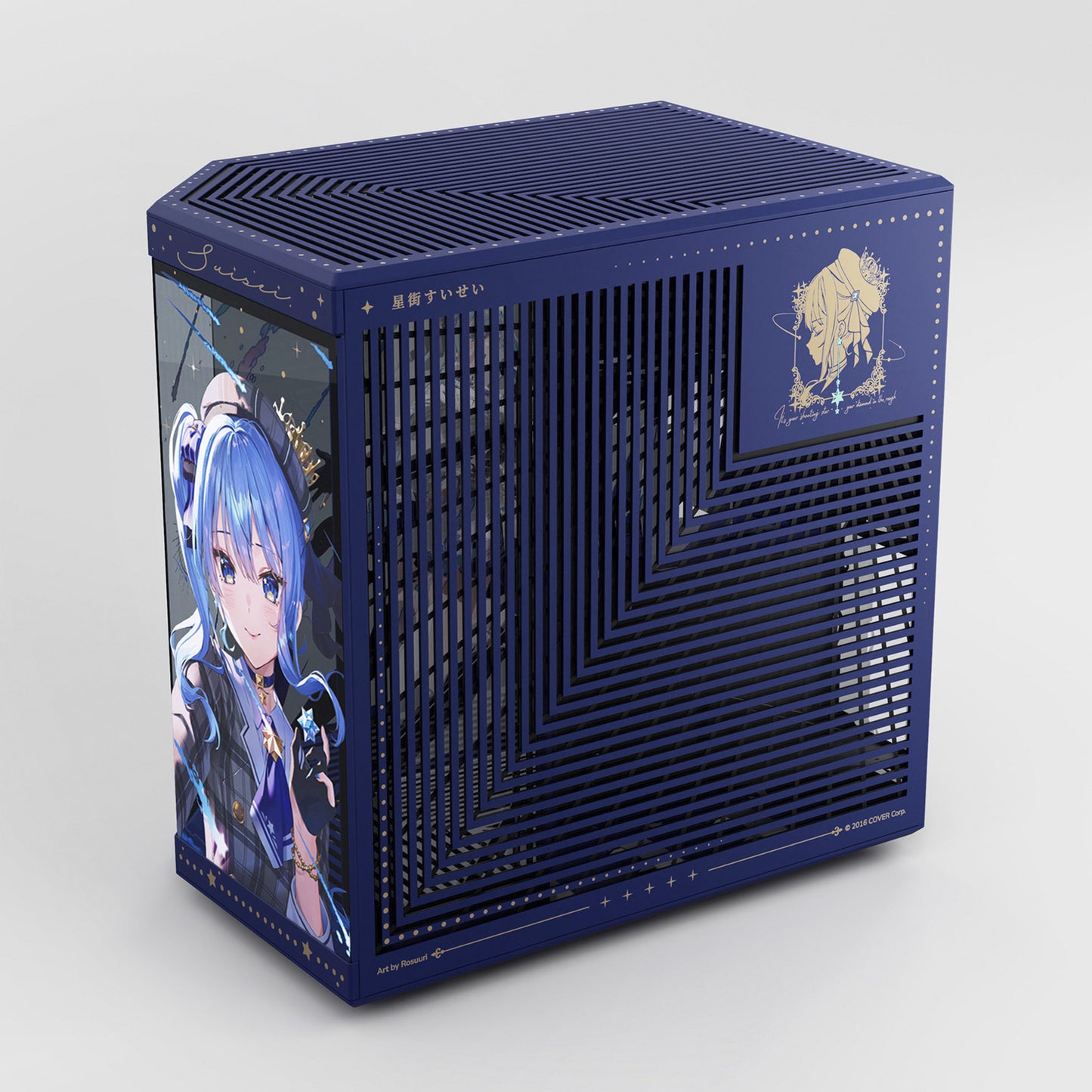 HYTE hoshimachi suisei y70 midi tower behuizing (blauw | 2x usb-a | 1x usb-c | tempered glass)