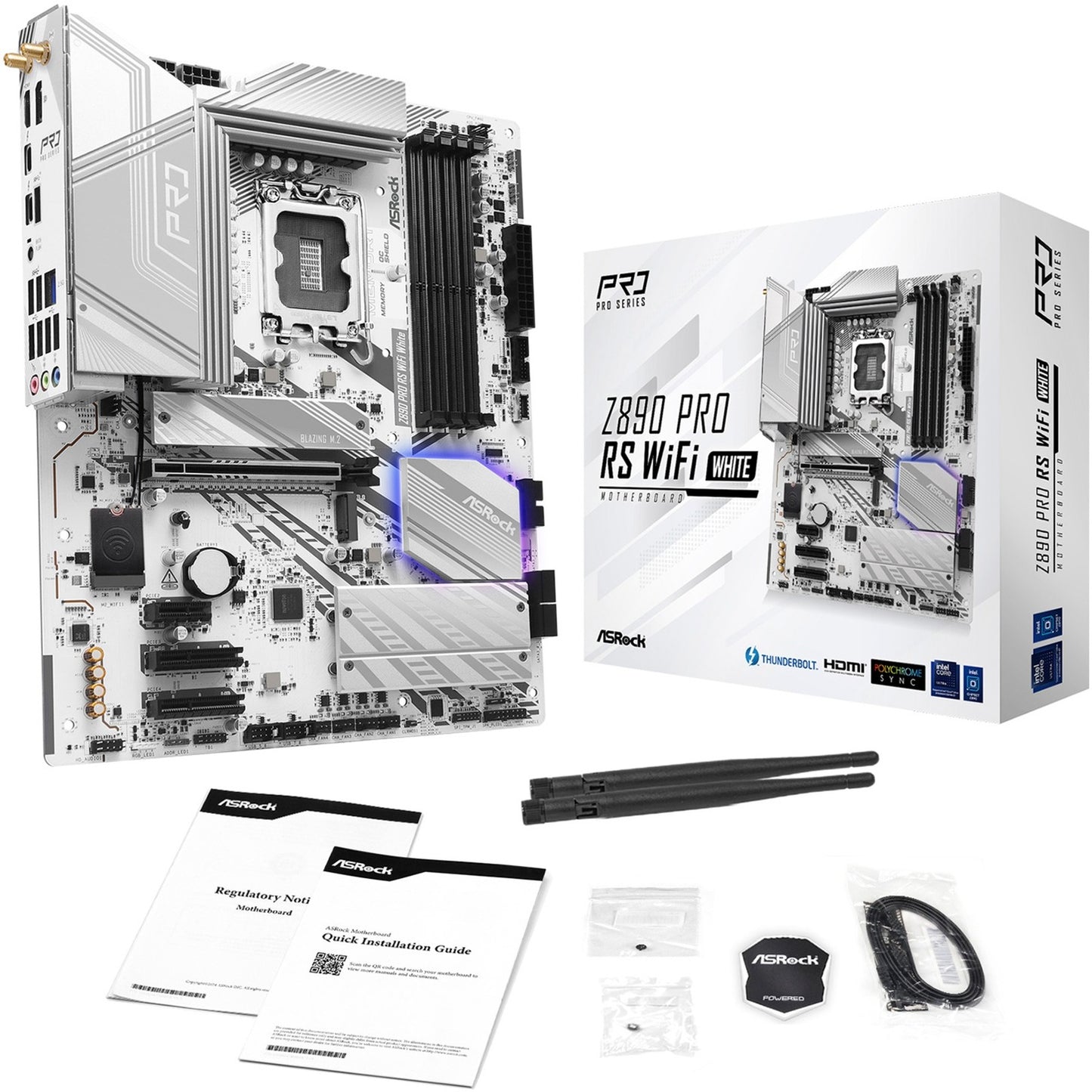 ASRock z890 pro rs wifi white socket 1851 moederbord (wit, raid, 2.5 gb-lan, wi-fi 6e, bt, sound, atx)