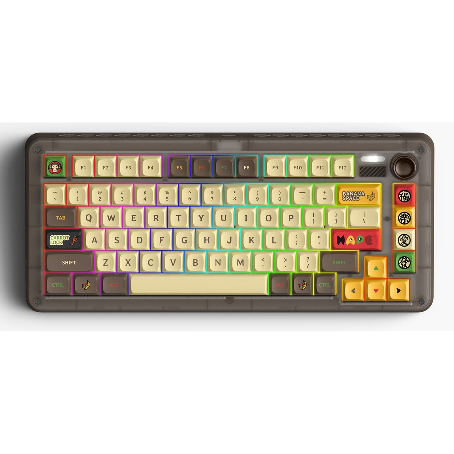 Iqunix ZX75 Happy Ape Wireless Mechanical Keyboard (Bruin, US lay-out (QWERTY), TTC Holy Panda, 75%, RGB leds, Hot-swappable, Double-shot PBT, 2.4GHz | Bluetooth 5.1 | USB-C)