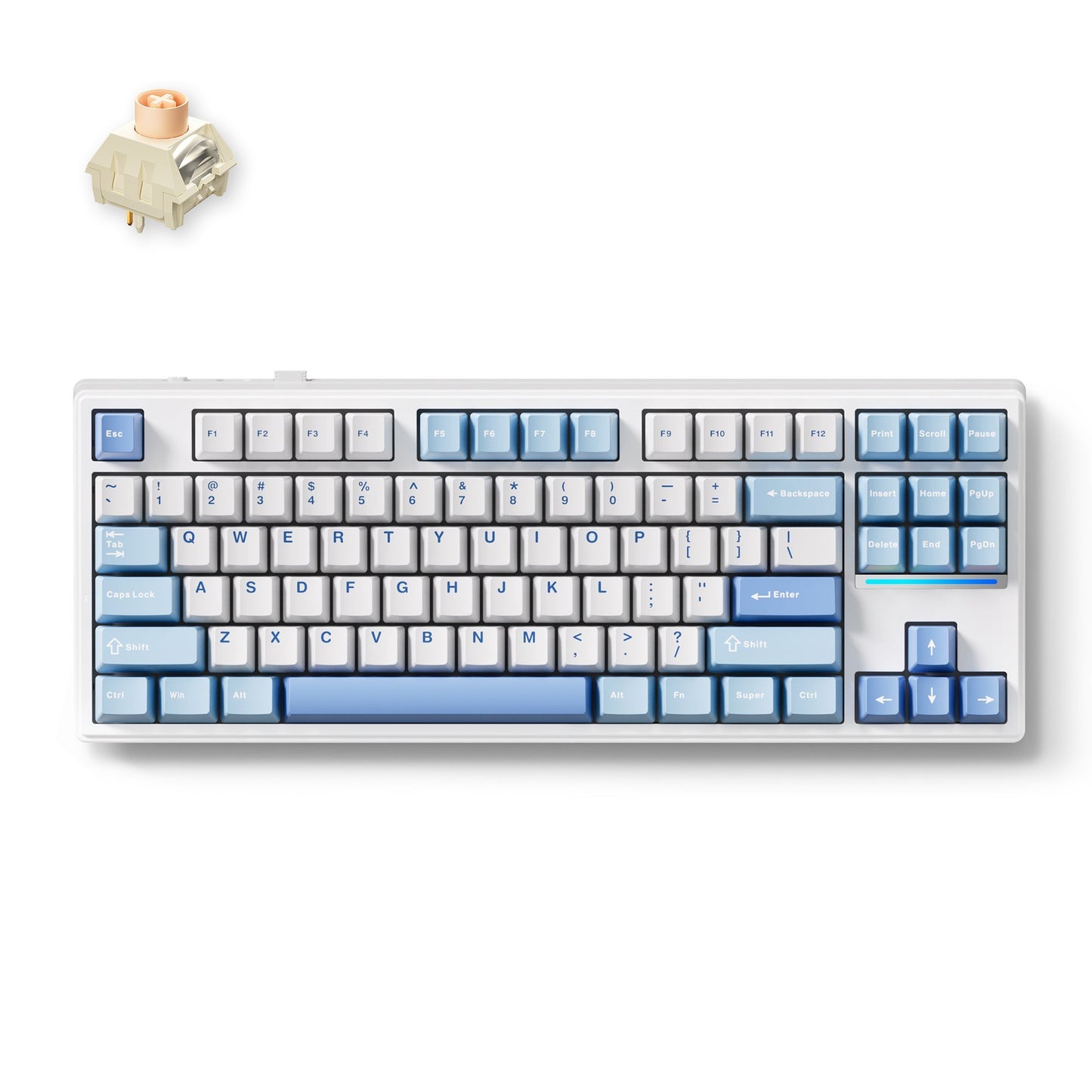 MCHOSE K87 Blue Icy Creamsicle Mechanical RGB toetsenbord (Wit, US lay-out (QWERTY), Kailh Box Icy Creamsicle, 80% (TKL), RGB, Hot swap, Double-Shot PBT, draadloos | Bluetooth | USB-C)