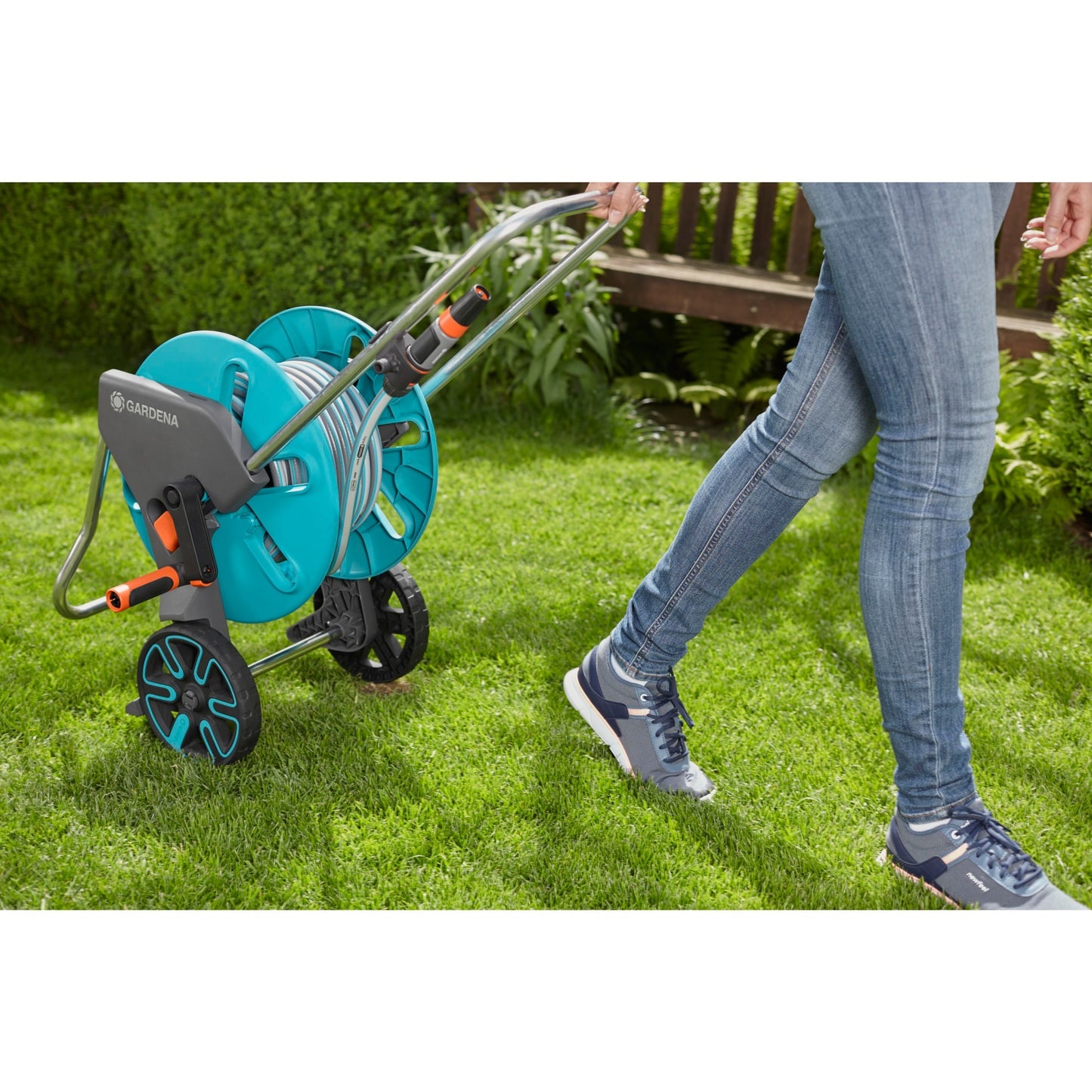 GARDENA slangenwagen aquaroll m set (turquoise grijs, 18513-20)