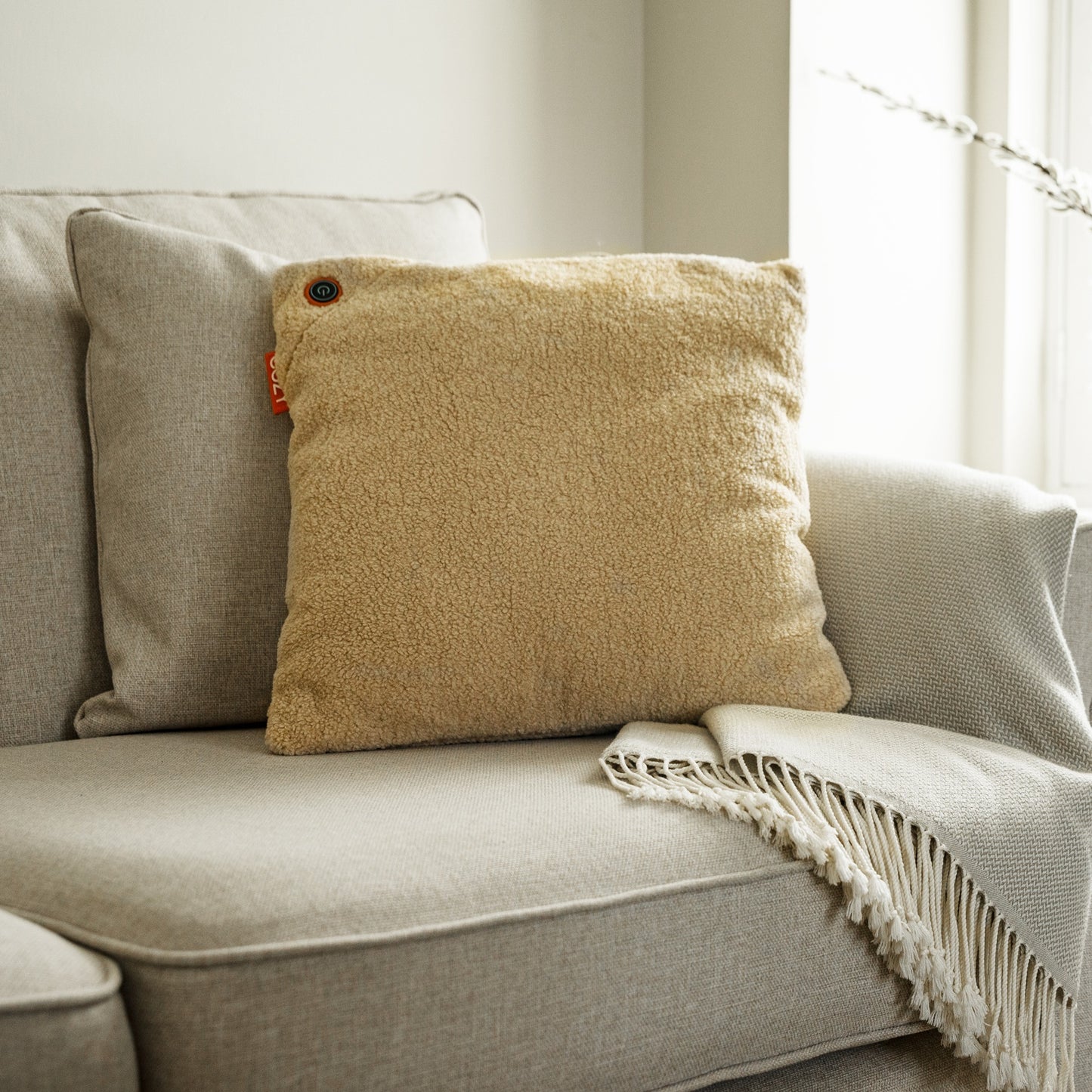 Cozy Una Woolly 45 x 45 cm draadloos warmtekussen (Lichtbeige, Powerbank 5000 mAh)