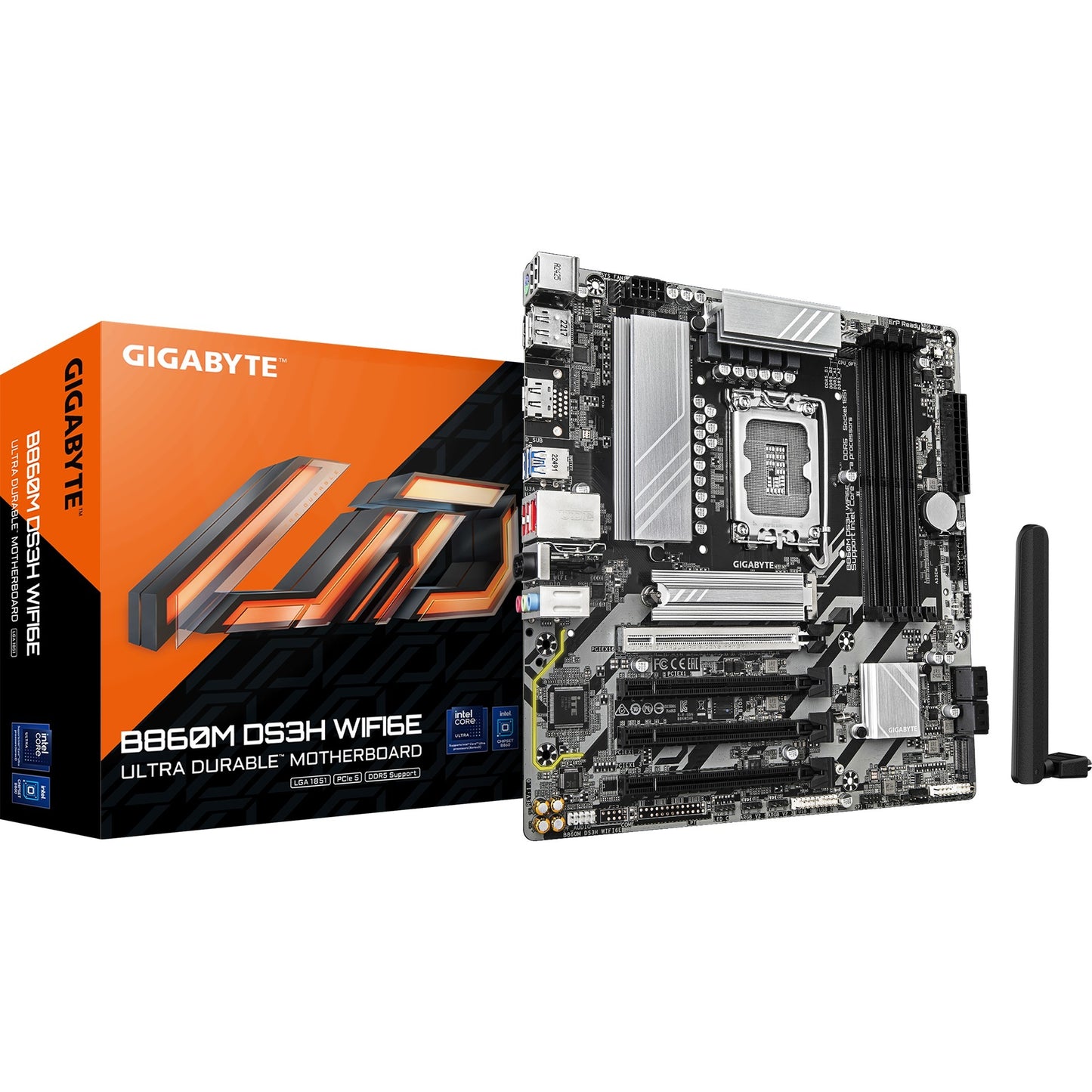 GIGABYTE b860m ds3h wifi6e socket 1851 moederbord (raid, 2.5gb-lan, wi-fi 6e, bt, sound, µatx)