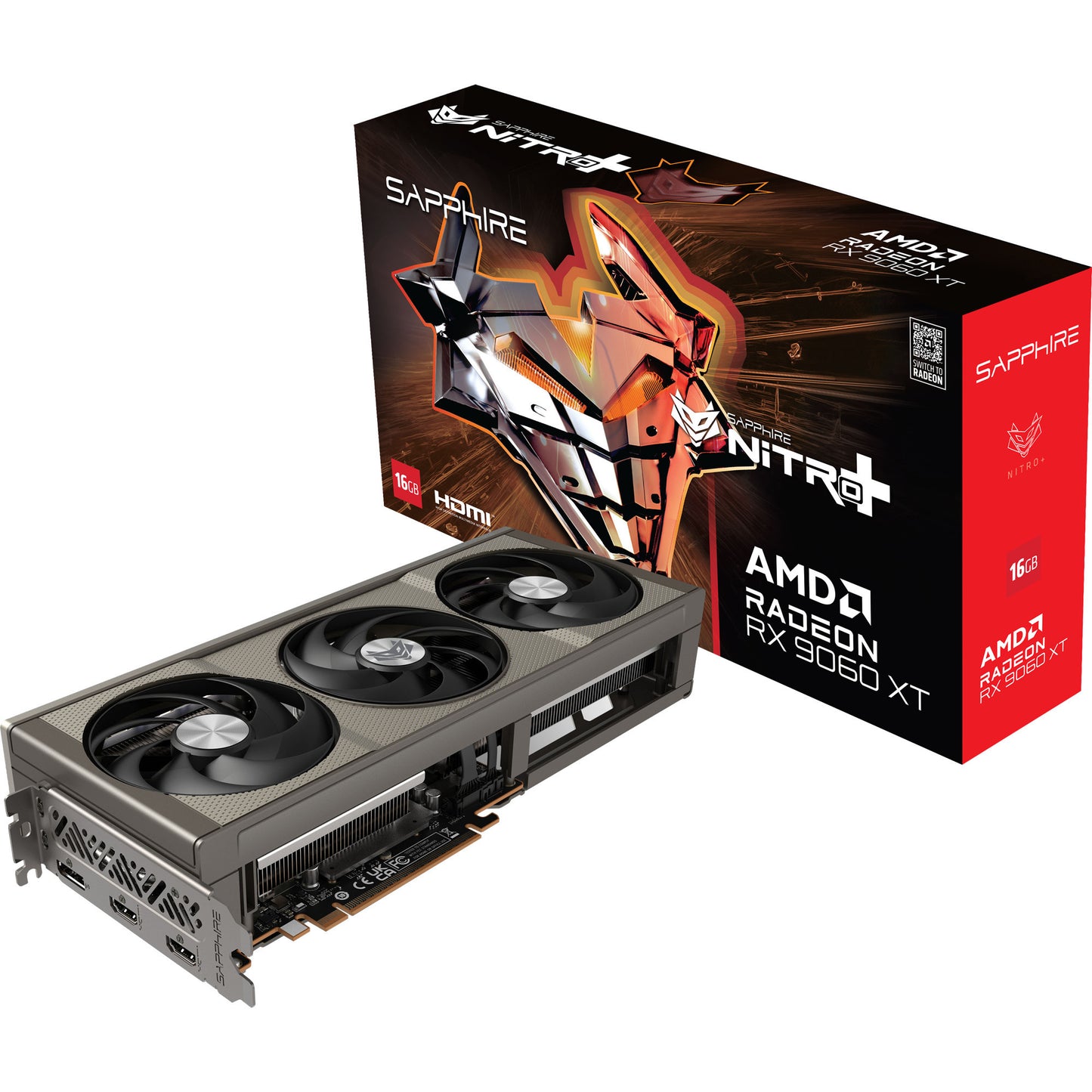 SAPPHIRE radeon rx 9060 xt nitro+ 16gb grafische kaart (1x displayport, 2x hdmi)