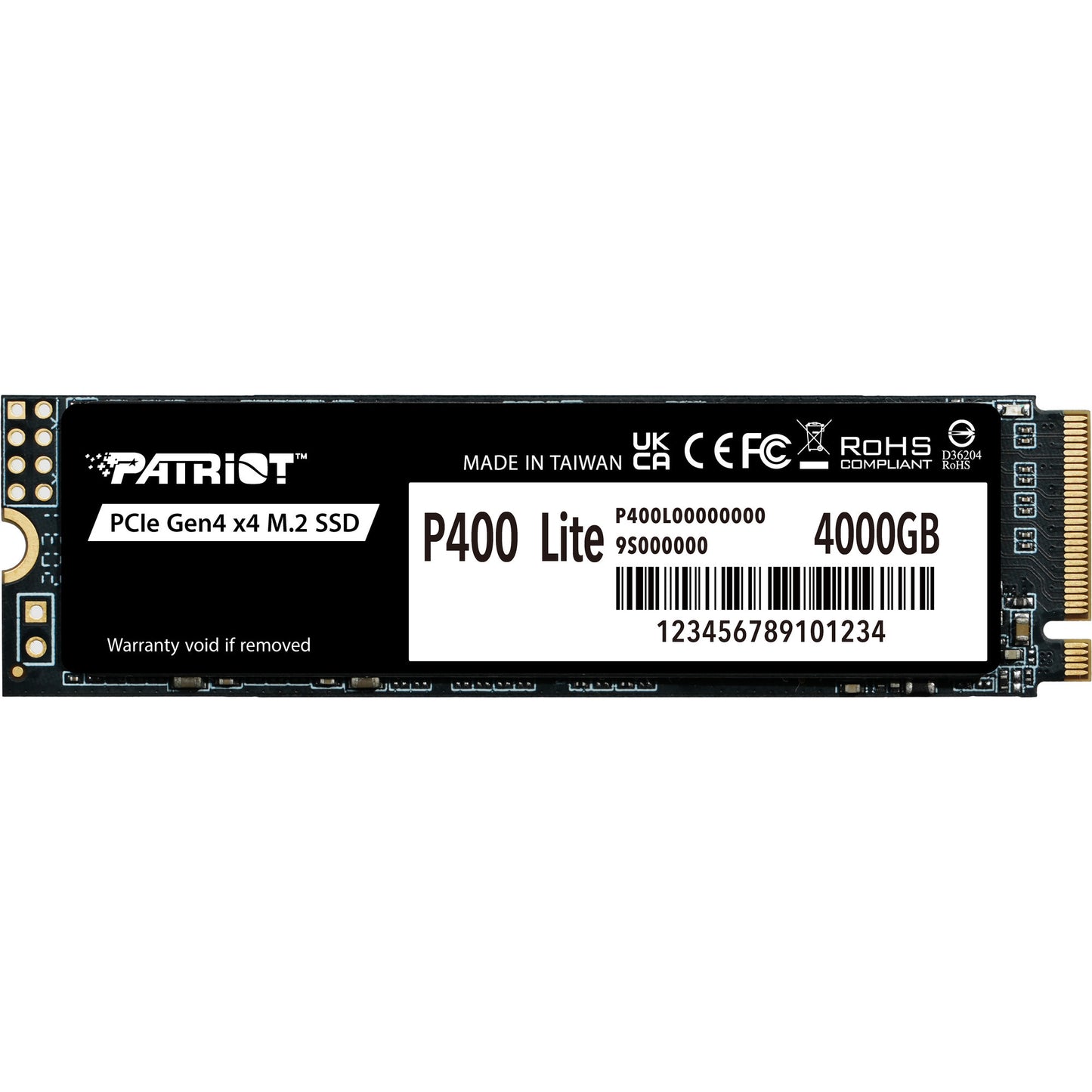Patriot p400 lite 4 tb ssd (zwart wit, p400lp4kgm28h, pcie 4.0 x4, nvme 1.4, m.2 2280)