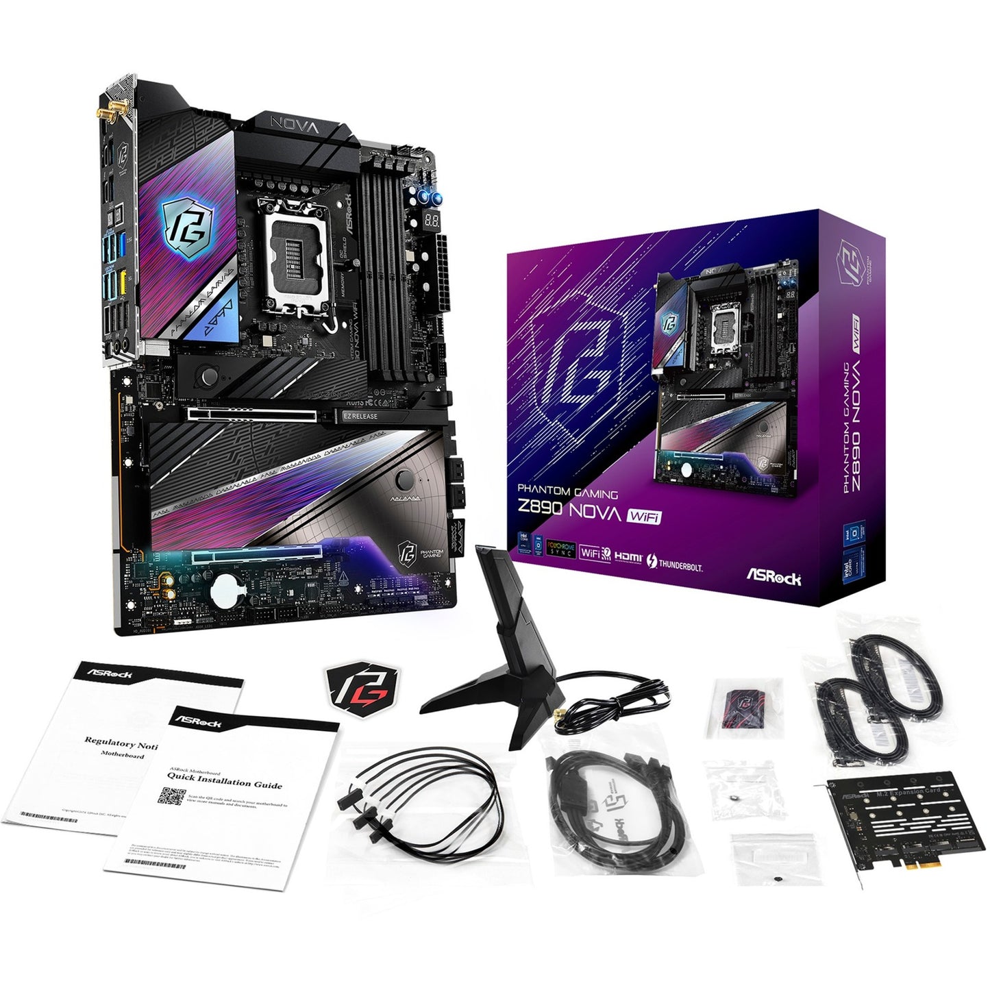 ASRock z890 nova wifi socket 1851 moederbord (zwart, raid, 5gb-lan, 2.5gb-lan, wi-fi 7, bt, sound, atx)