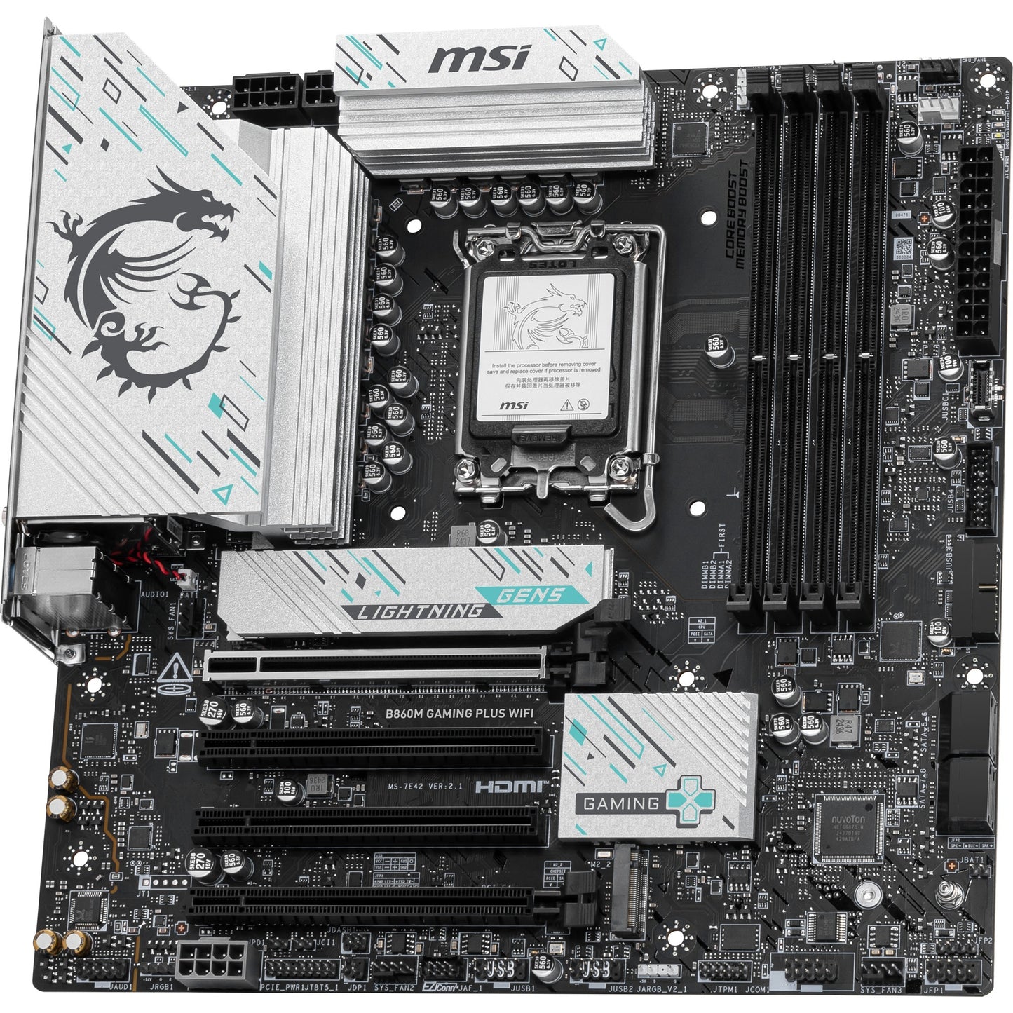 MSI b860m gaming plus wifi socket 1851 moederbord (raid, 5gb-lan, wi-fi 7, bt, sound, µatx)