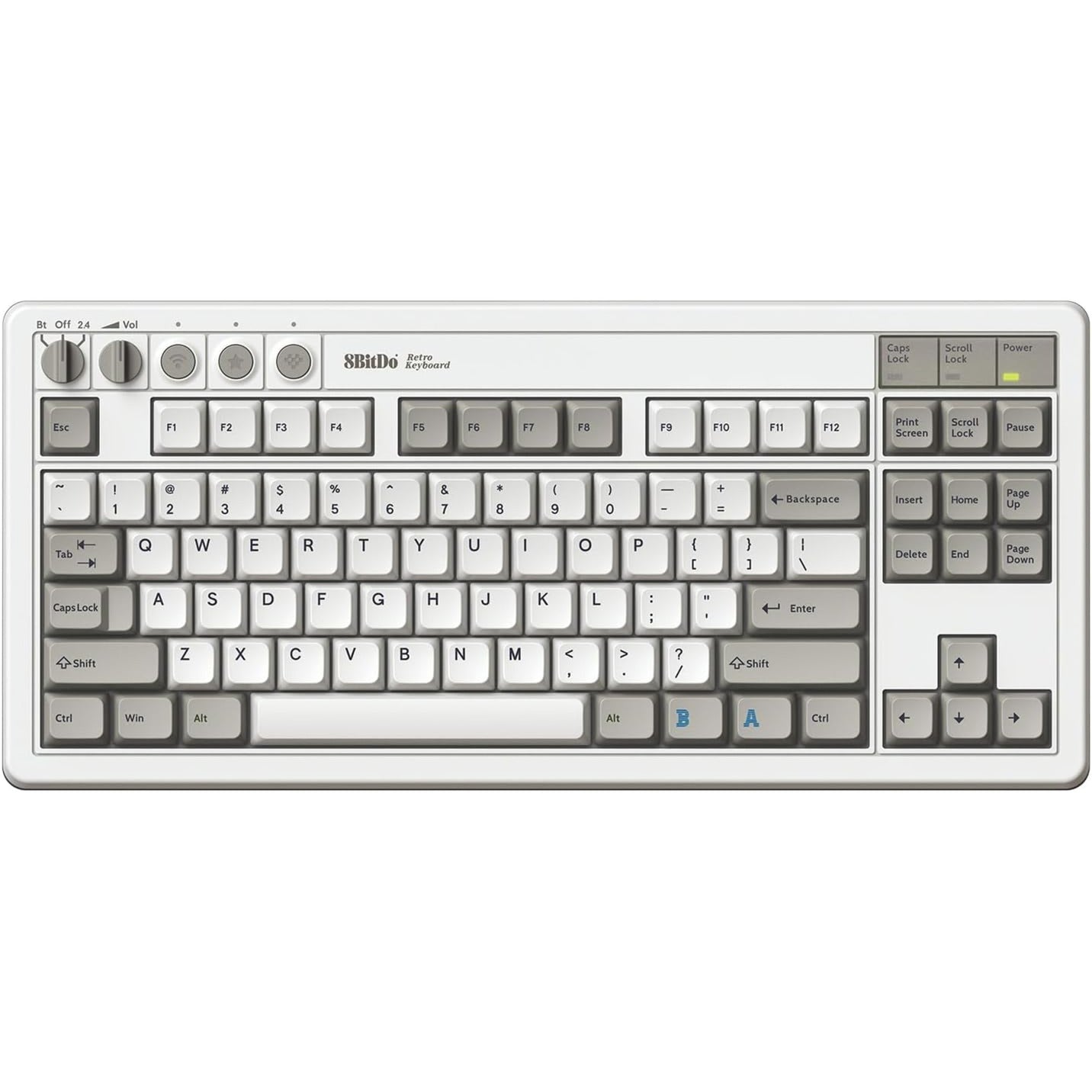 8BitDo retro mechanical keyboard m edition (grijs, us lay-out (qwerty), kailh box white, 80% (tkl), bluetooth low energy, wireless 2.4g, usb)
