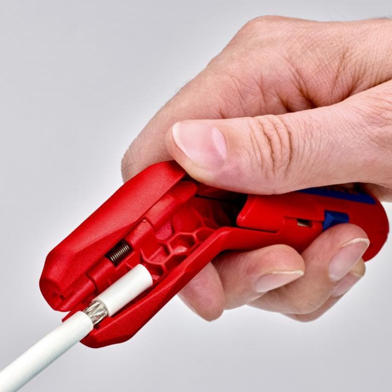 KNIPEX ergostrip universeel ontmantelingsgereedschap 16 95 02 sb kabelstrip- ontmantelingsgereedschap (rood blauw, links-handig)