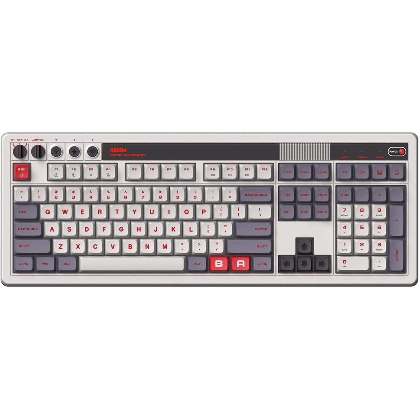 8BitDo retro mechanical keyboard n edition (grijs, us lay-out (qwerty), kailh box white, 100%, bluetooth low energy, wireless 2.4g, usb)