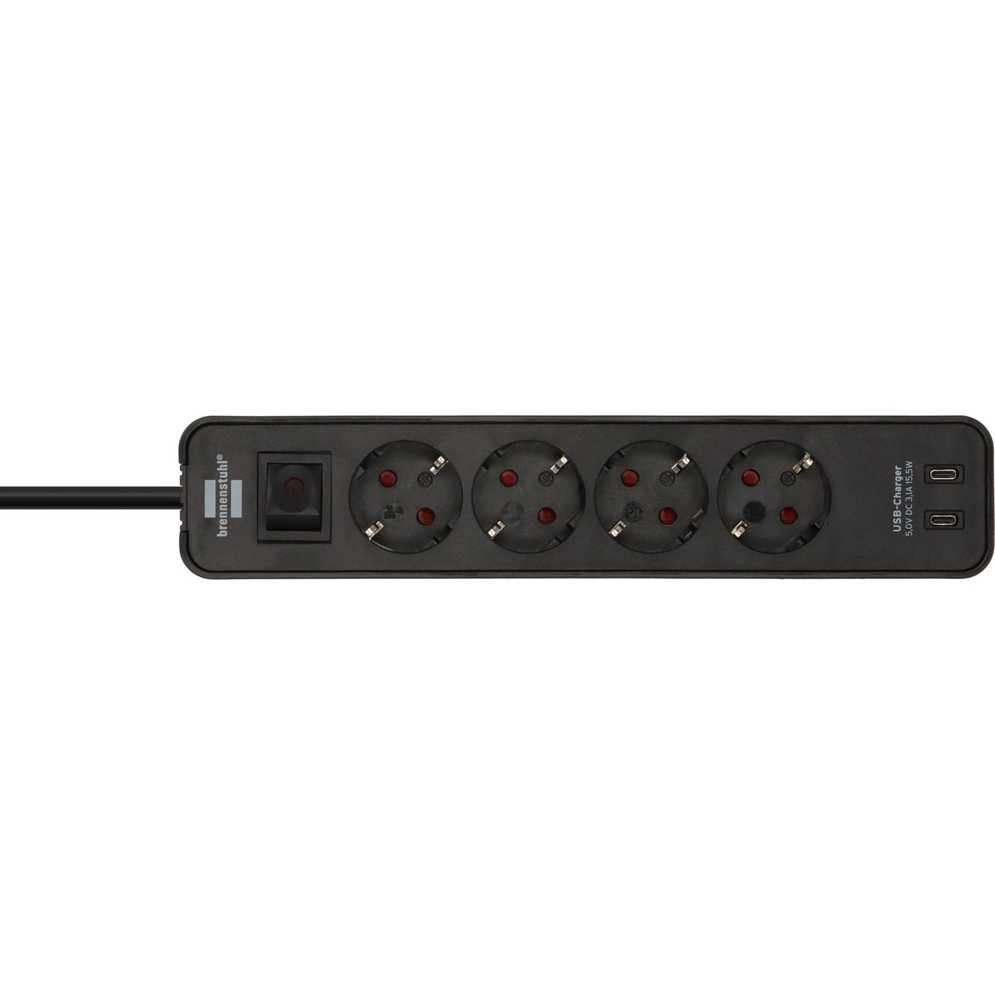 Brennenstuhl ecolor 4-voudige stekkerdoos met 2 usb-laadaansluitingen stekkerdoos (zwart, 2x usb-c)