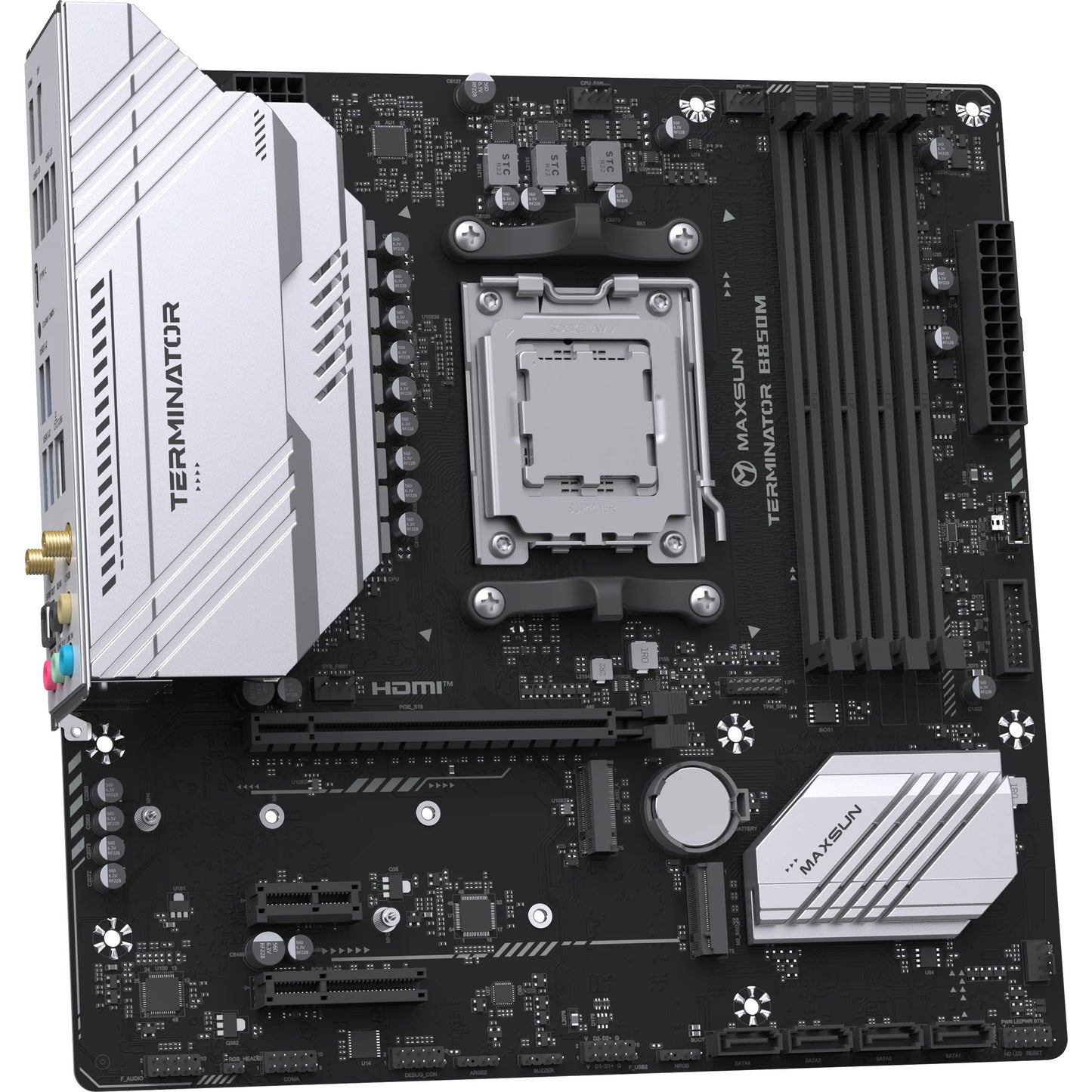 MAXSUN ms-terminator b850m wifi socket am5 moederbord (zwart, raid, 2.5 gb-lan, wlan, bt, sound, µatx)