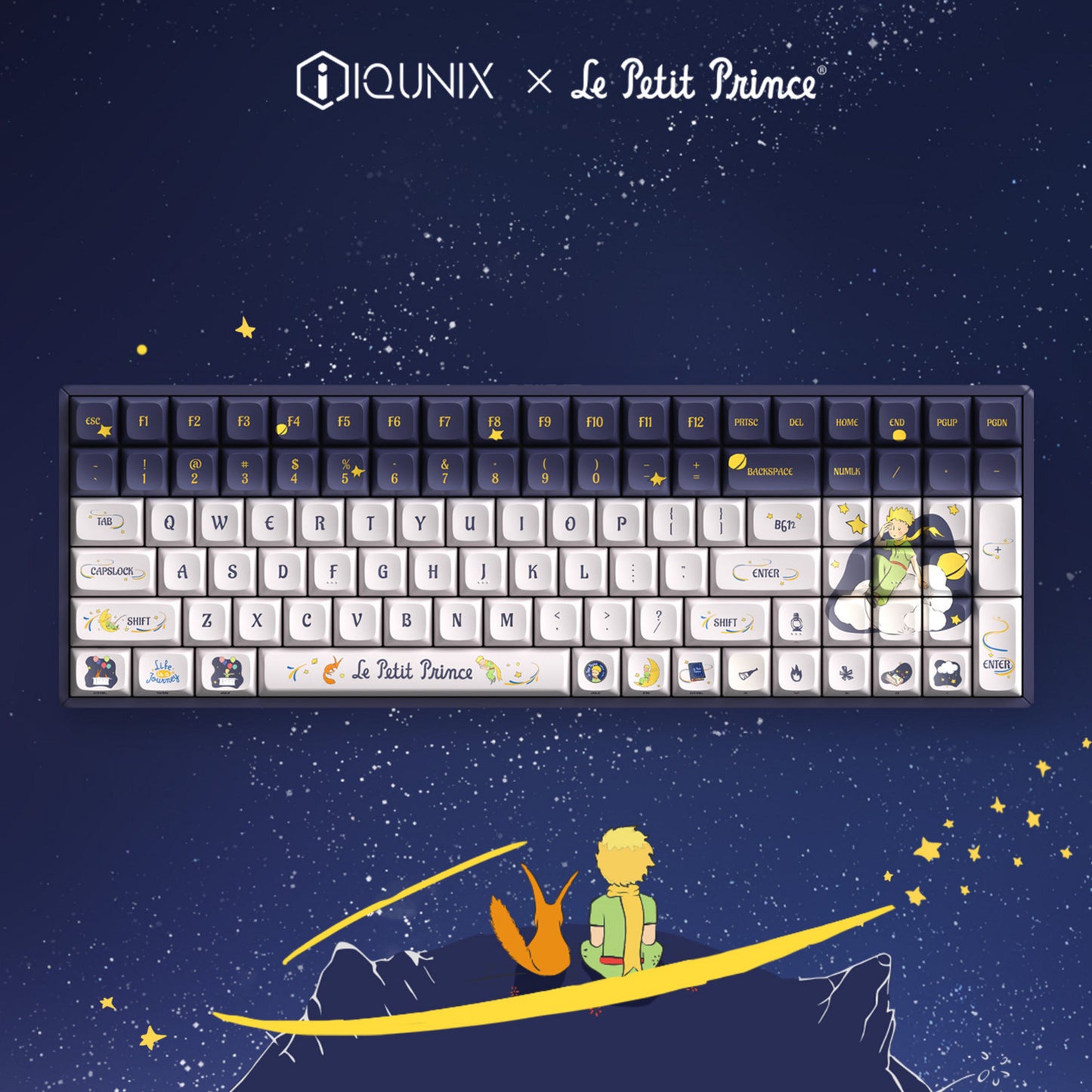 Iqunix F97 Starry Tryst RGB mechanisch gaming toetsenbord (Donkerblauw, US lay-out (QWERTY), IQUNIX Silent Rose, 96%, RGB leds, Hot-swappable, PBT, 2.4GHz | Bluetooth 5.1 | USB-C)
