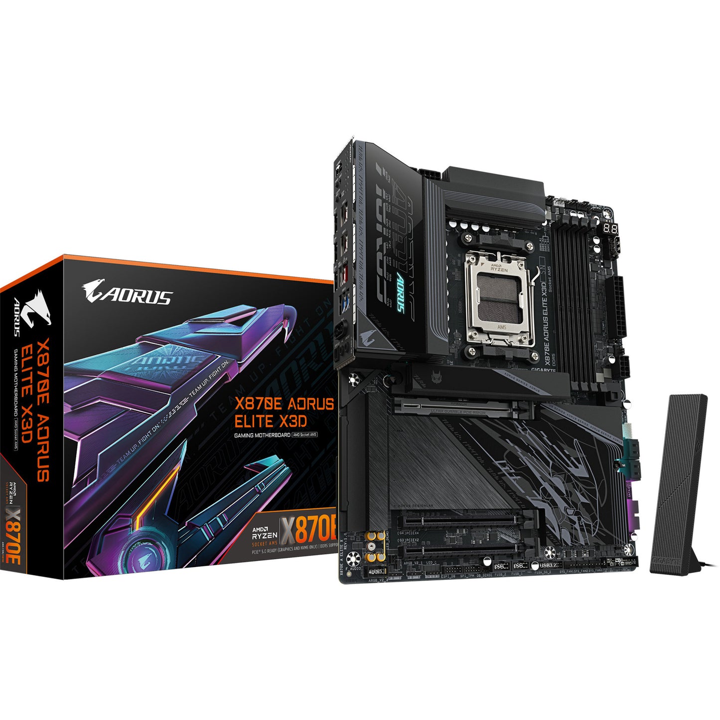 GIGABYTE x870e aorus elite x3d socket am5 moederbord (zwart, raid, 5gb-lan, wi-fi 7, bt, sound, atx)