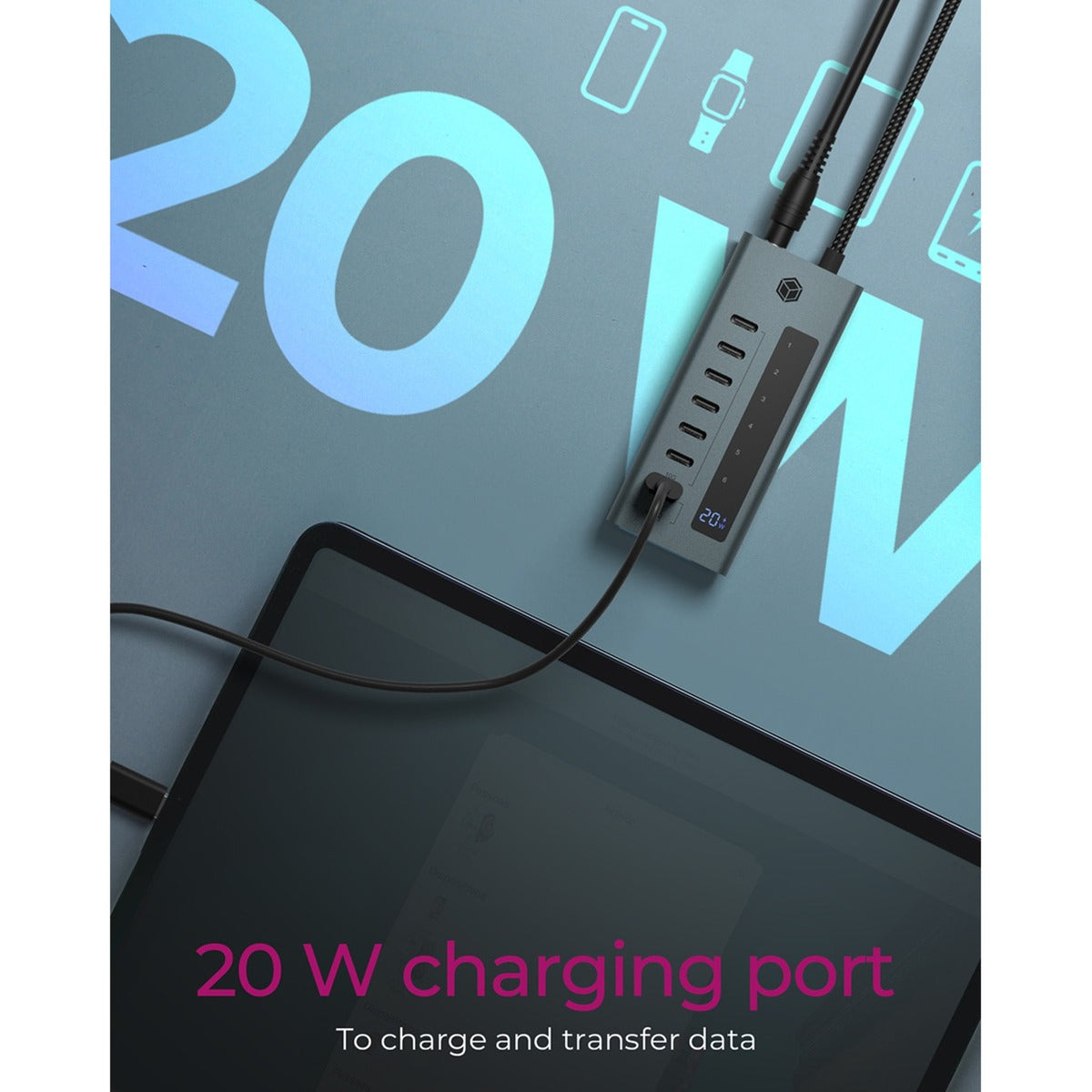 ICY BOX 7-port usb-c 3.2 gen 2 usb-hub (blauwgrijs)