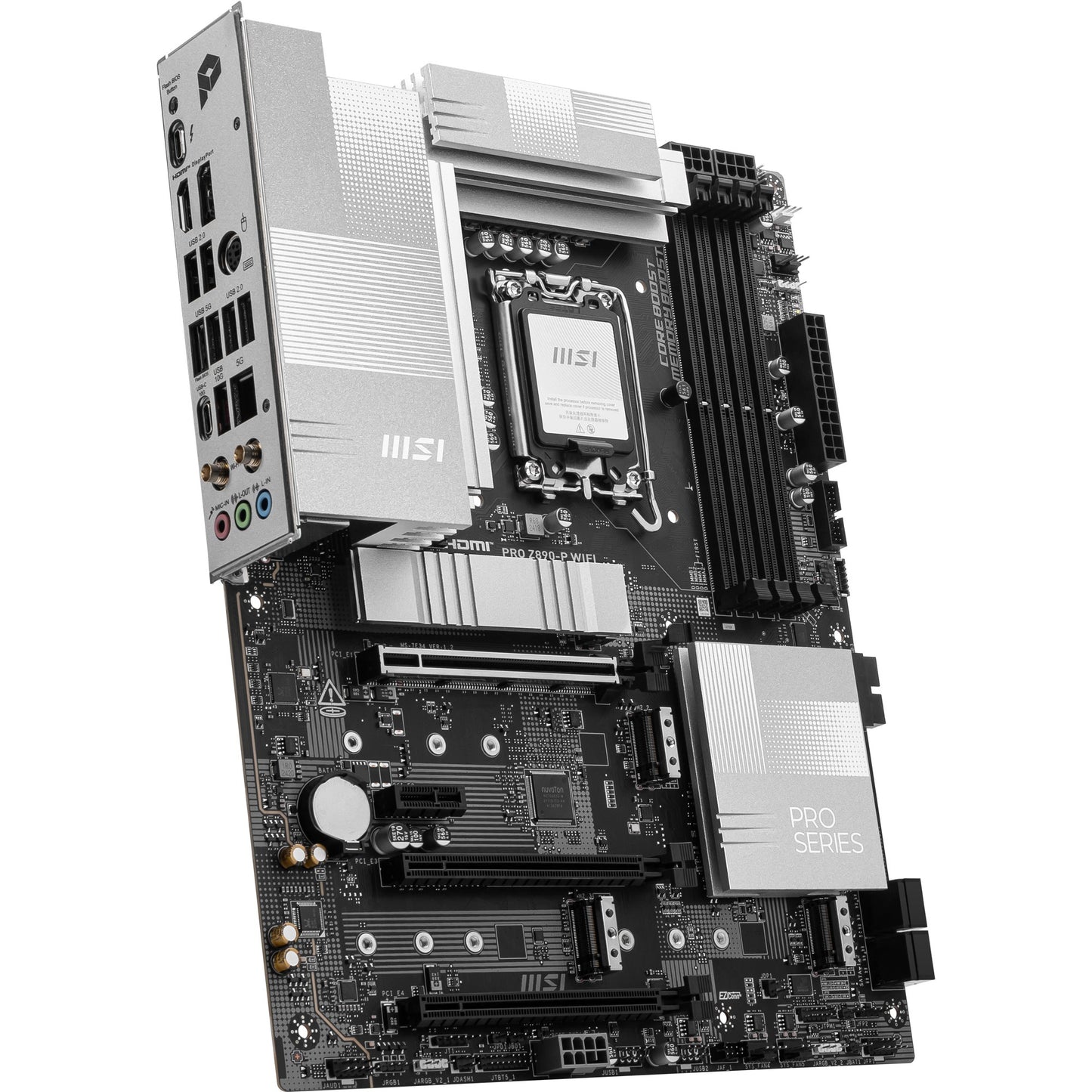 MSI pro z890-p wifi socket 1851 moederbord (zwart zilver, raid, 5gb-lan, wi-fi 7, bt, sound, atx)