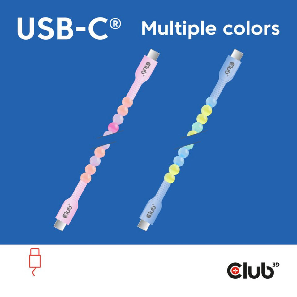 Club 3D usb-c beaded cable pink, 2 meter kabel (roze)