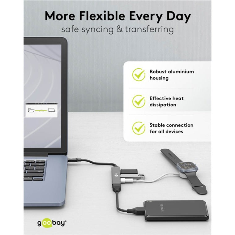 Goobay slanke usb-hub met 4 poorten, usb-c naar usb-c usb-a, 5 gbit s (lichtgrijs)