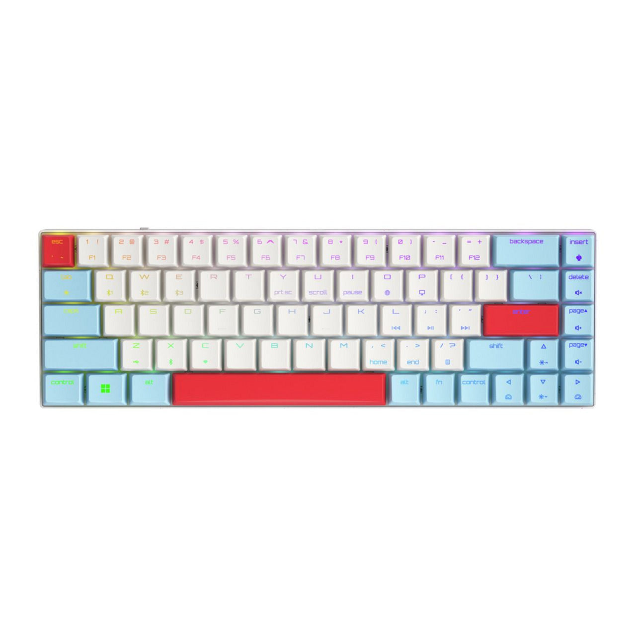 CHERRY mx-lp 2.1 compact wireless rgb mechanisch toetsenbord (wit, us lay-out (qwerty), mx low profile speed, 65%, rgb, abs keycaps, 2.4 ghz | bluetooth 5.2 | usb-c)