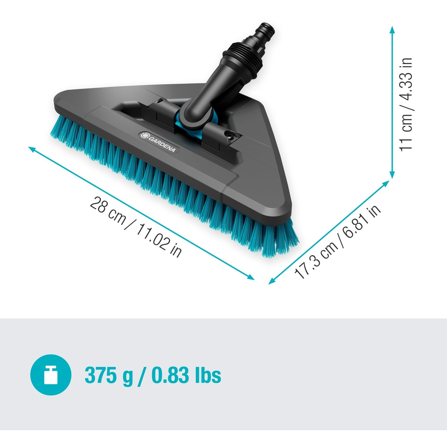 GARDENA cleansystem steelborstel hard flex, borstel voor grotere, harde vlakken wasborstel (grijs turquoise, 18814-20)