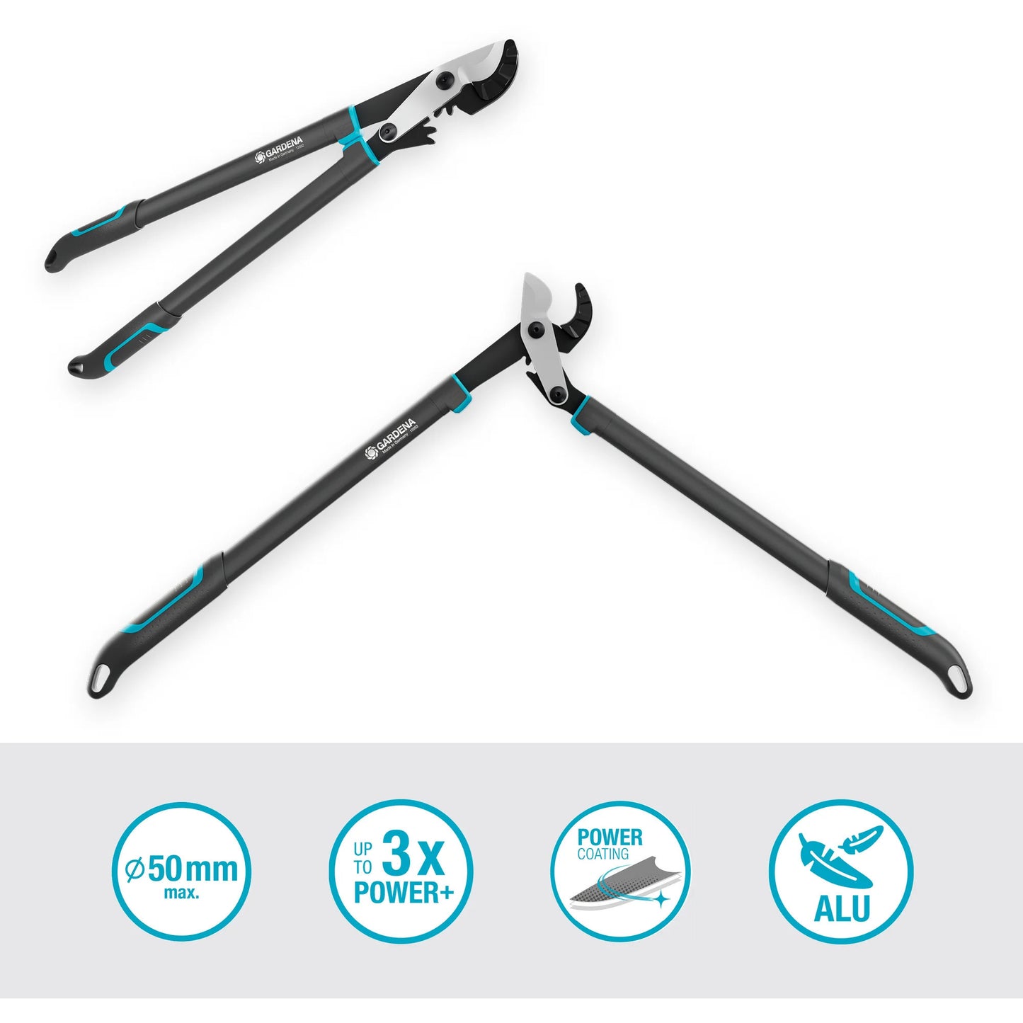 GARDENA aambeeldtakkenschaar energycut pro l, met aambeeldsnede (grijs turquoise, 75cm, voor droog hout)