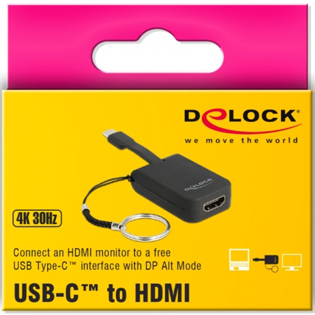 DeLOCK usb-c > hdmi adapter sleutelhanger (zwart, 4k 30hz)