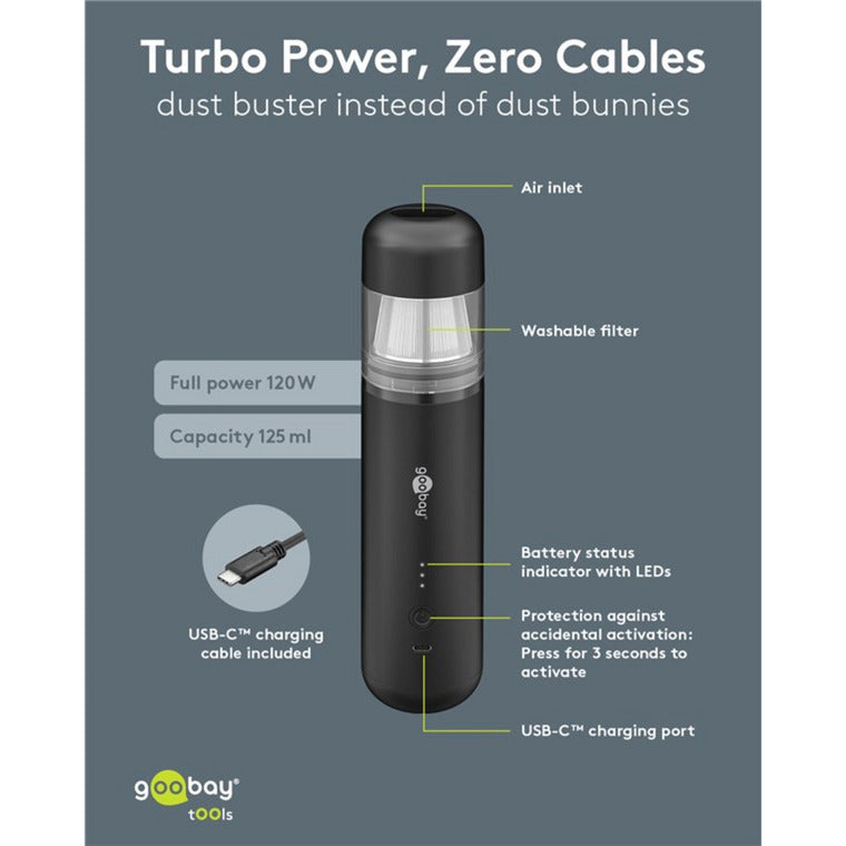 Goobay cordless mini vacuum cleaner superior handstofzuiger (zwart)