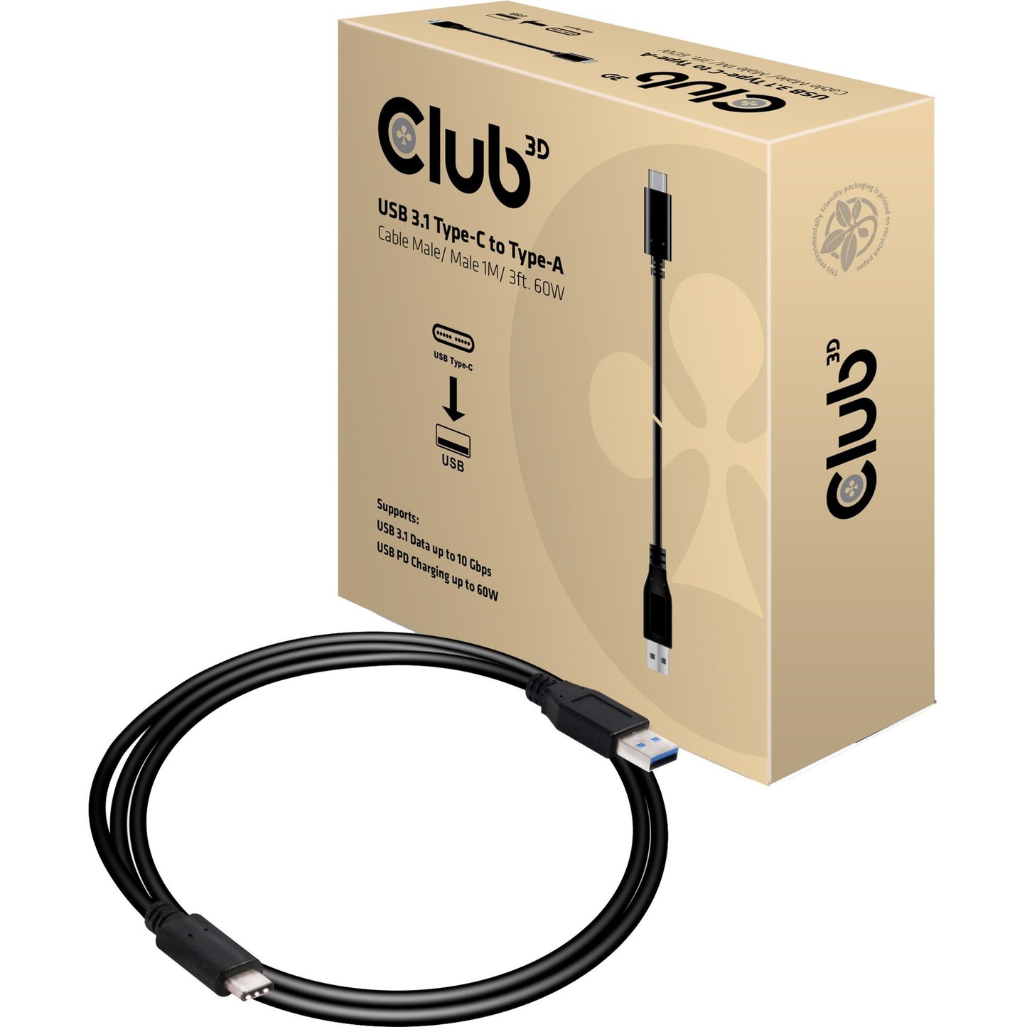 Club 3D usb 3.1 type-c - type-a, 1m kabel (cac-1523)