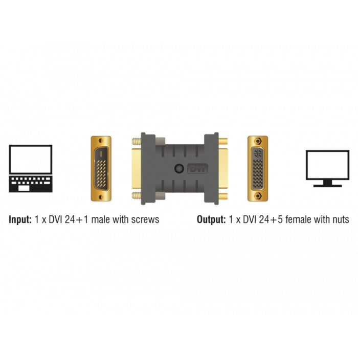 DeLOCK dvi 24+1 male naar dvi 24+5 female adapter (zwart)