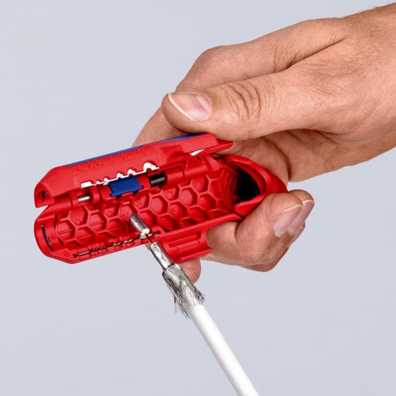 KNIPEX ergostrip universeel ontmantelingsgereedschap 16 95 02 sb kabelstrip- ontmantelingsgereedschap (rood blauw, links-handig)