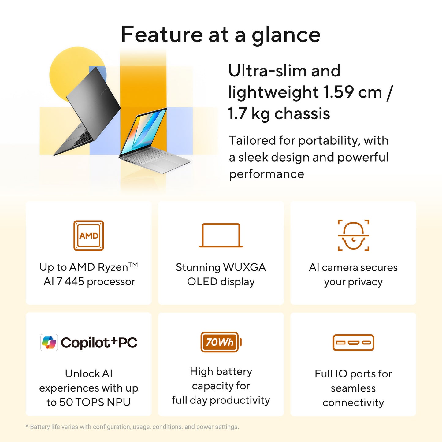 ASUS vivobook s16 m3607ga-sh004w 16 copilot+ laptop (grijs | ryzen 7 445 | radeon 840m | 32 gb | 1 tb ssd | oled)