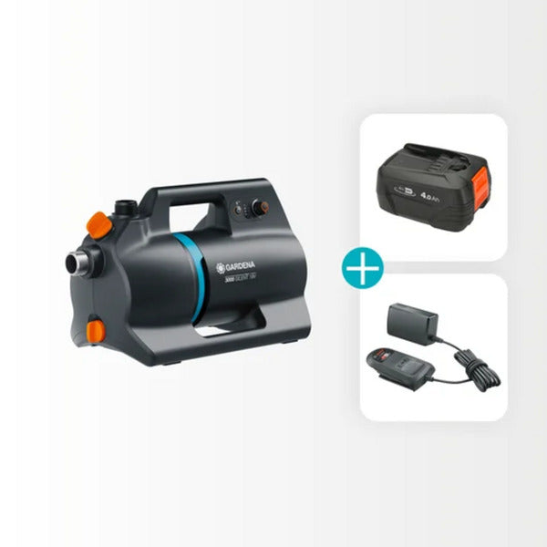 GARDENA accu besproeiingspomp 3000 silent 18v p4a gebruiksklare set incl. accu en oplader (donkergrijs turquoise, 14610-20 | pomp | accu | lader)