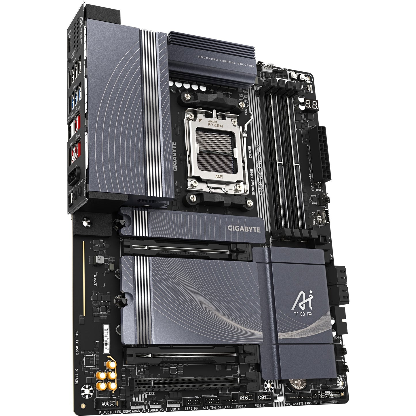 GIGABYTE b850 ai top socket am5 moederbord (zwart grijs, raid, 2x 10 gb-lan, wi-fi 7, bt, sound, atx)