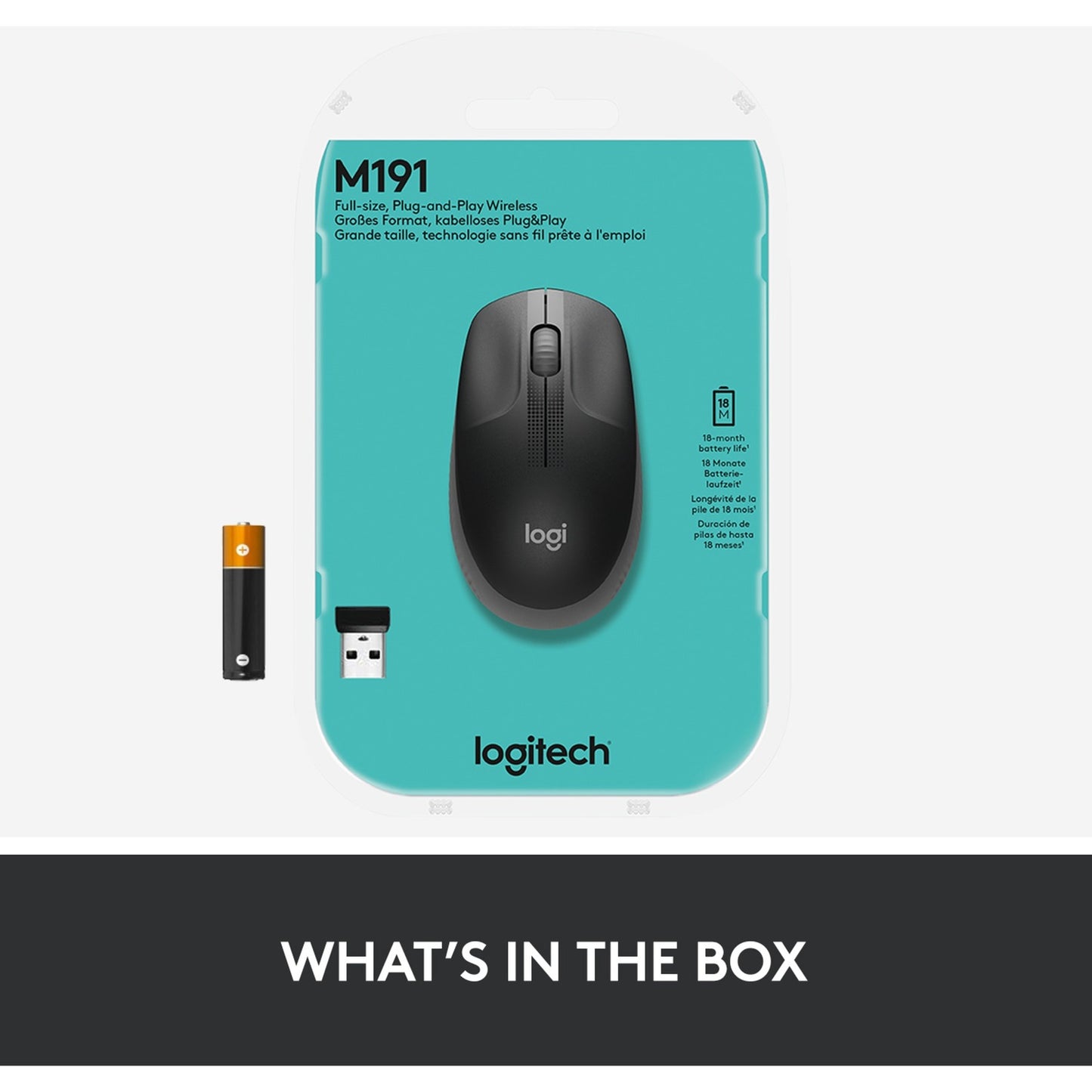Logitech m190 full-size wireless mouse (zwart, 1000 dpi)