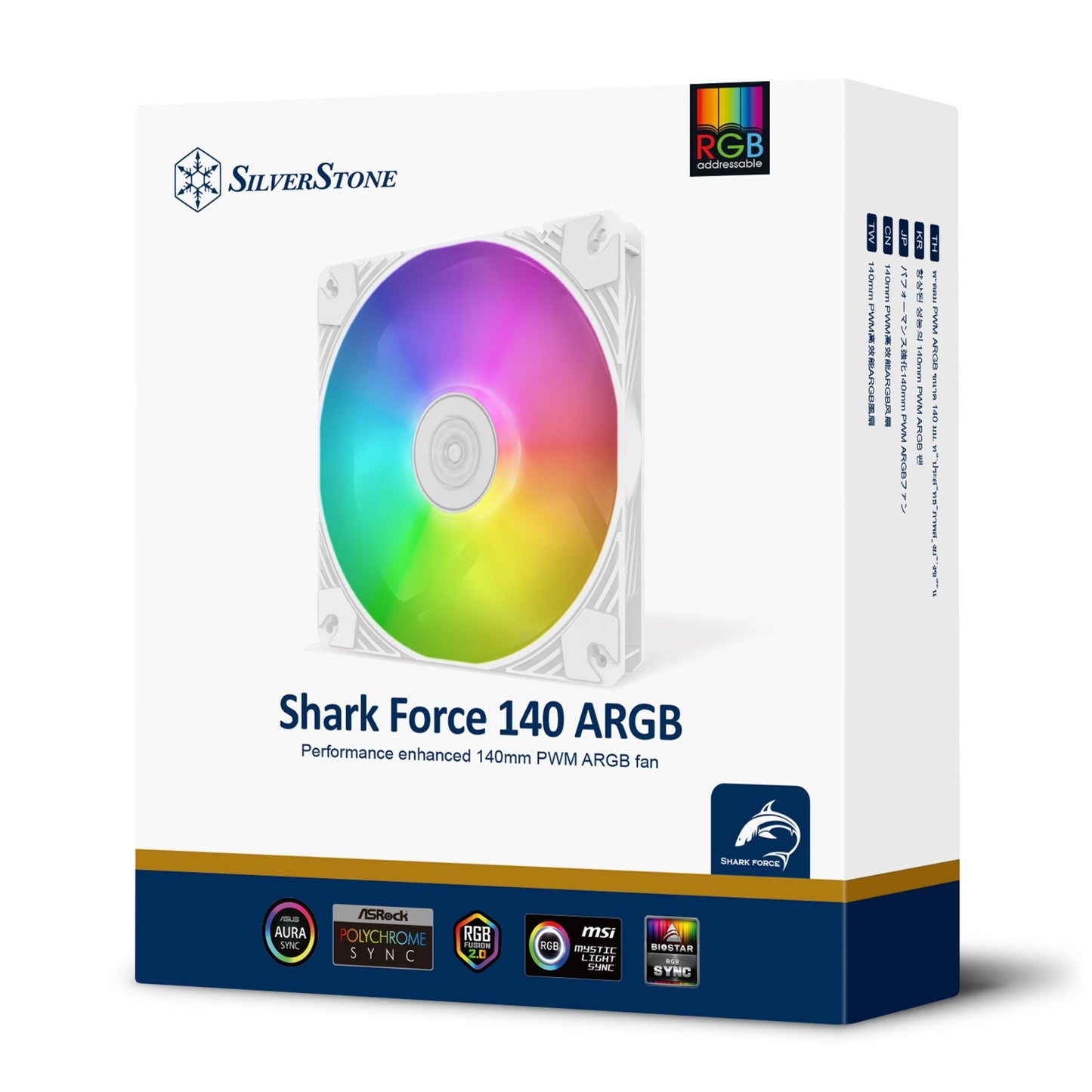 SilverStone shark force 140 argb case fan (wit, 140 x 140 x 25 mm, pwm, 4-1 pin argb (5v led))