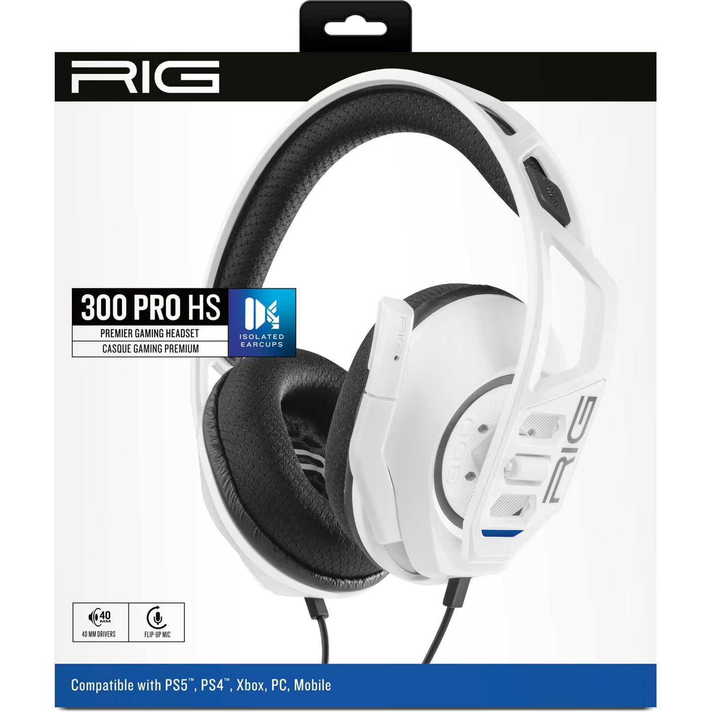Nacon rig 300 pro hs over-ear gaming headset (wit, playstation 4, playstation 5, xbox, nintendo switch, pc)