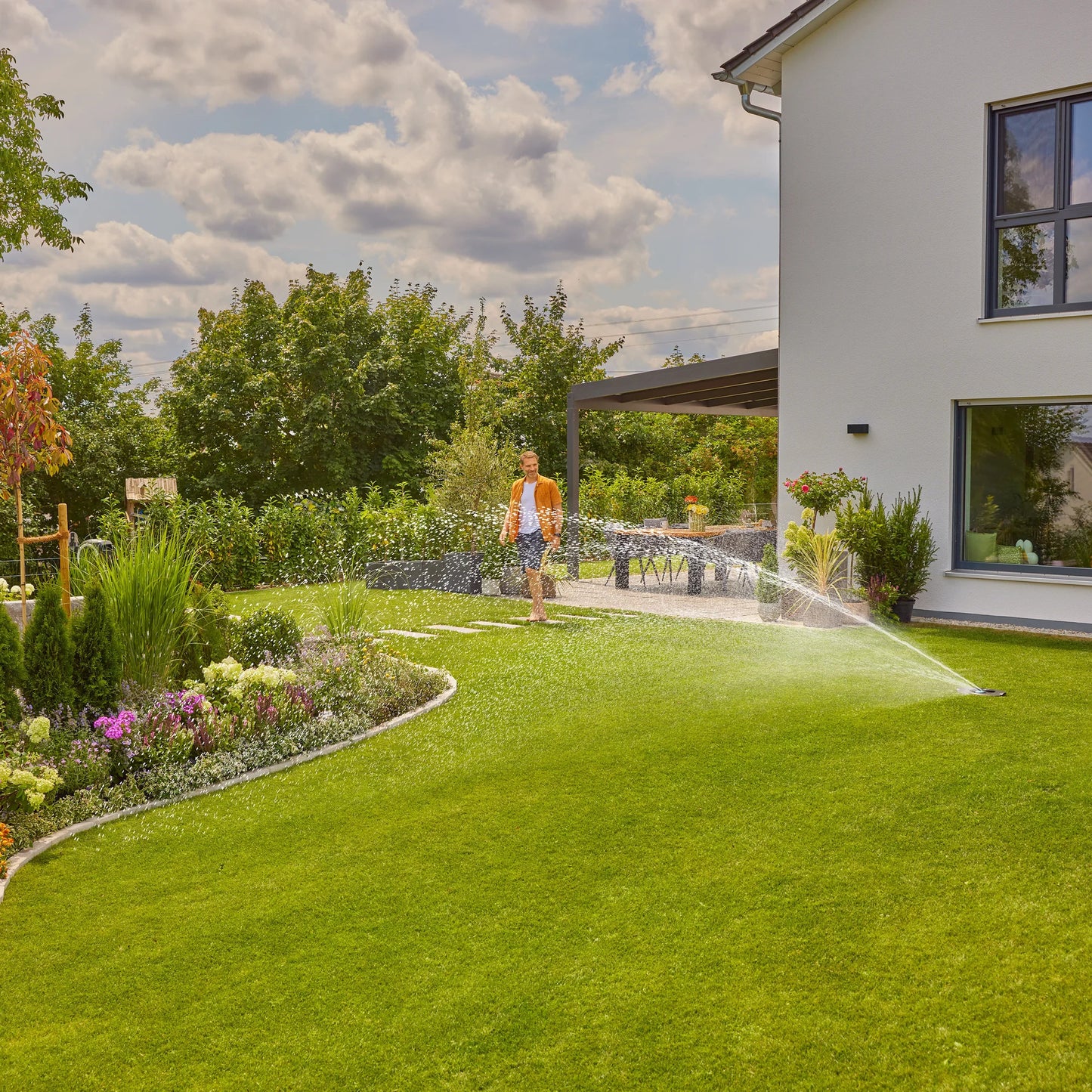 GARDENA pipeline-irrigatiesysteem aquaprecise op zonne-energie voor gazon sprinklersysteem (grijs turquoise)