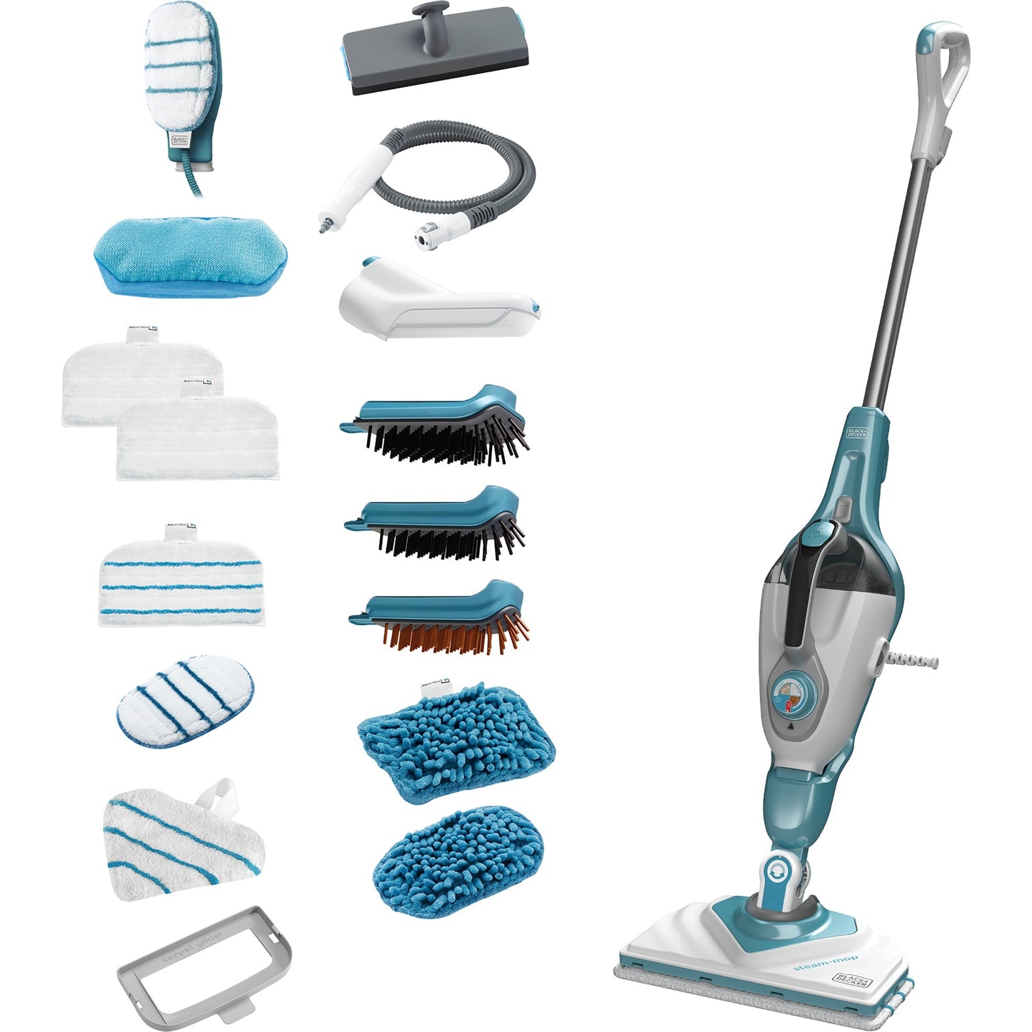 BLACK+DECKER 1600w steam-mop bhsm1615dam-qs stoomreiniger (wit blauw, incl. steamitt, deltavoet en 17 accessoires)
